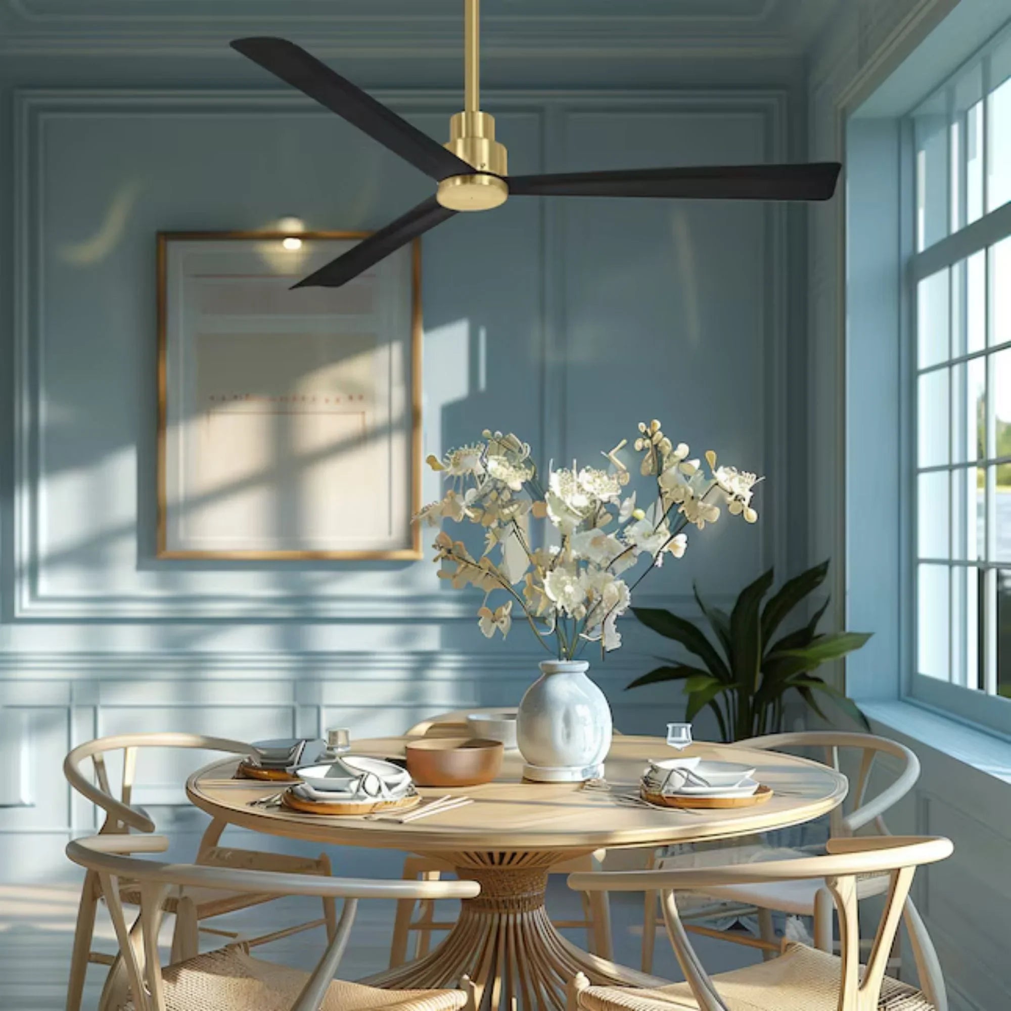 Simple 52" Brass & Black Coal Wet Rated Ceiling Fan with Remote
