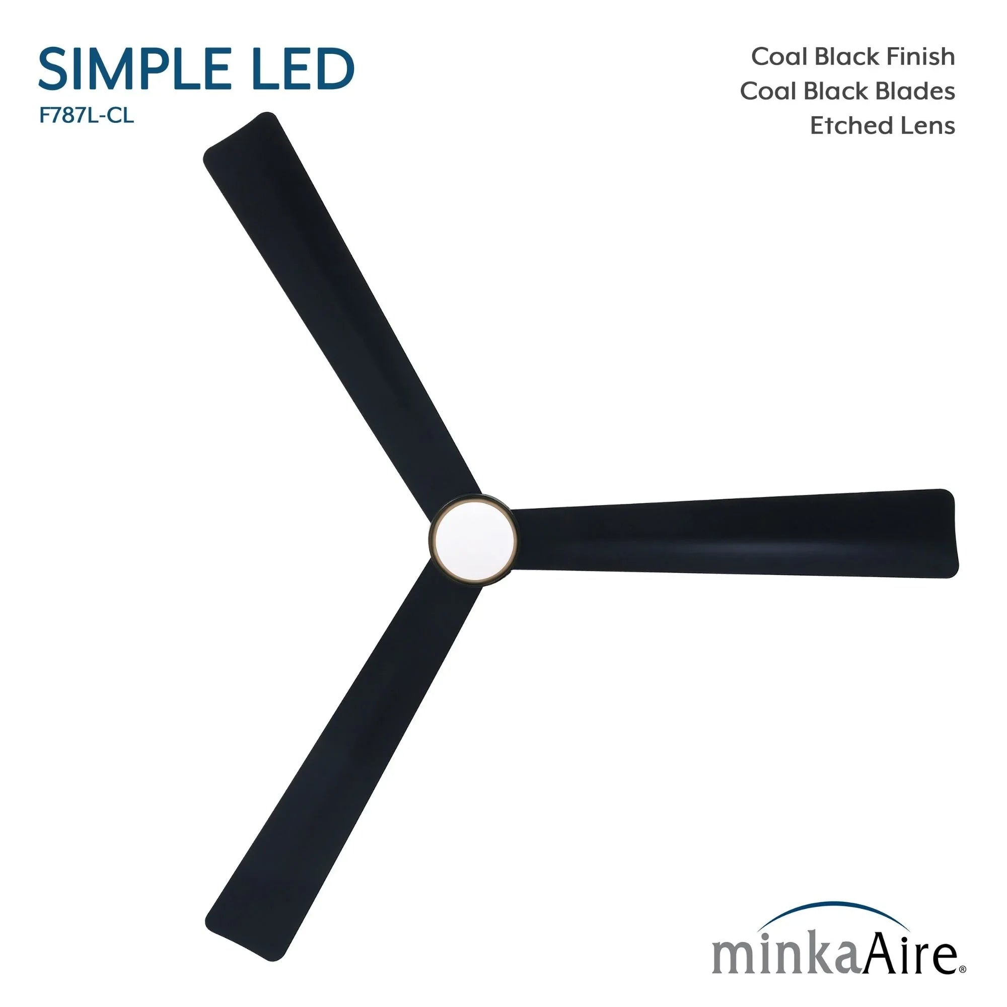 Simple 52" Coal Black LED Ceiling Fan with Remote
