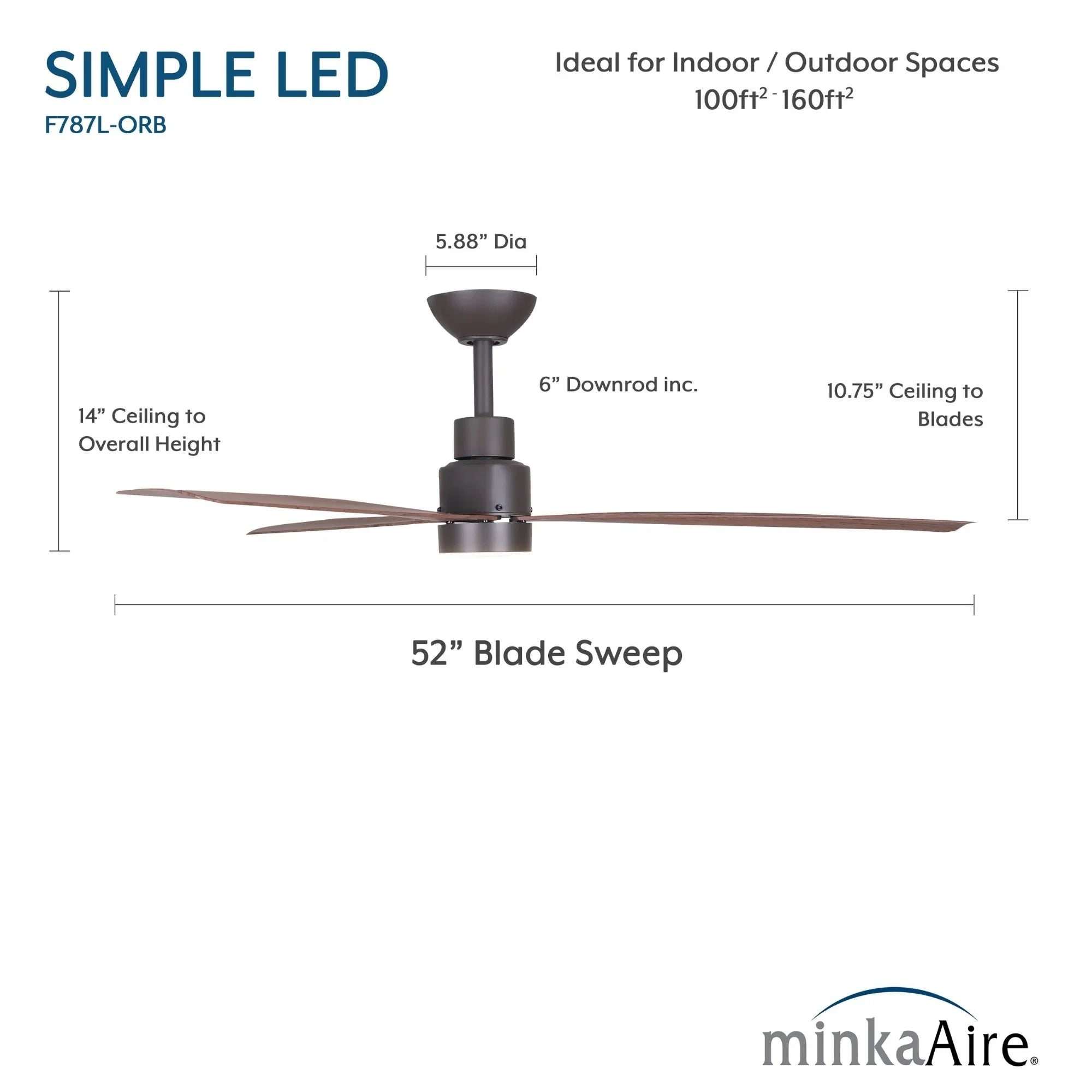 Simple 52" Oil Rubbed Bronze LED Ceiling Fan with Remote