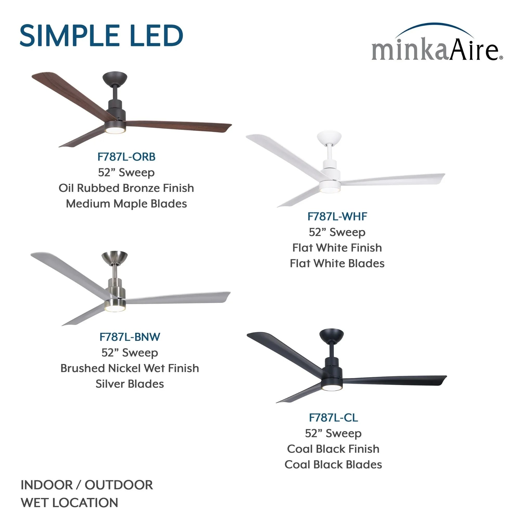 Simple 52" Flat White LED Ceiling Fan with Remote