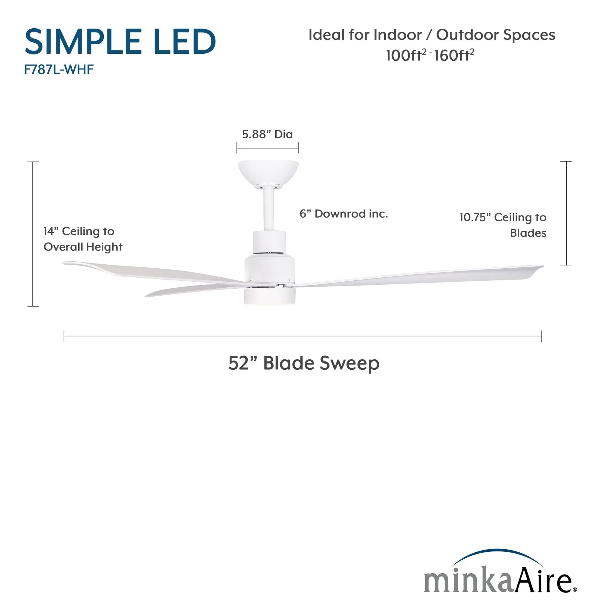 Simple 52" Flat White LED Ceiling Fan with Remote