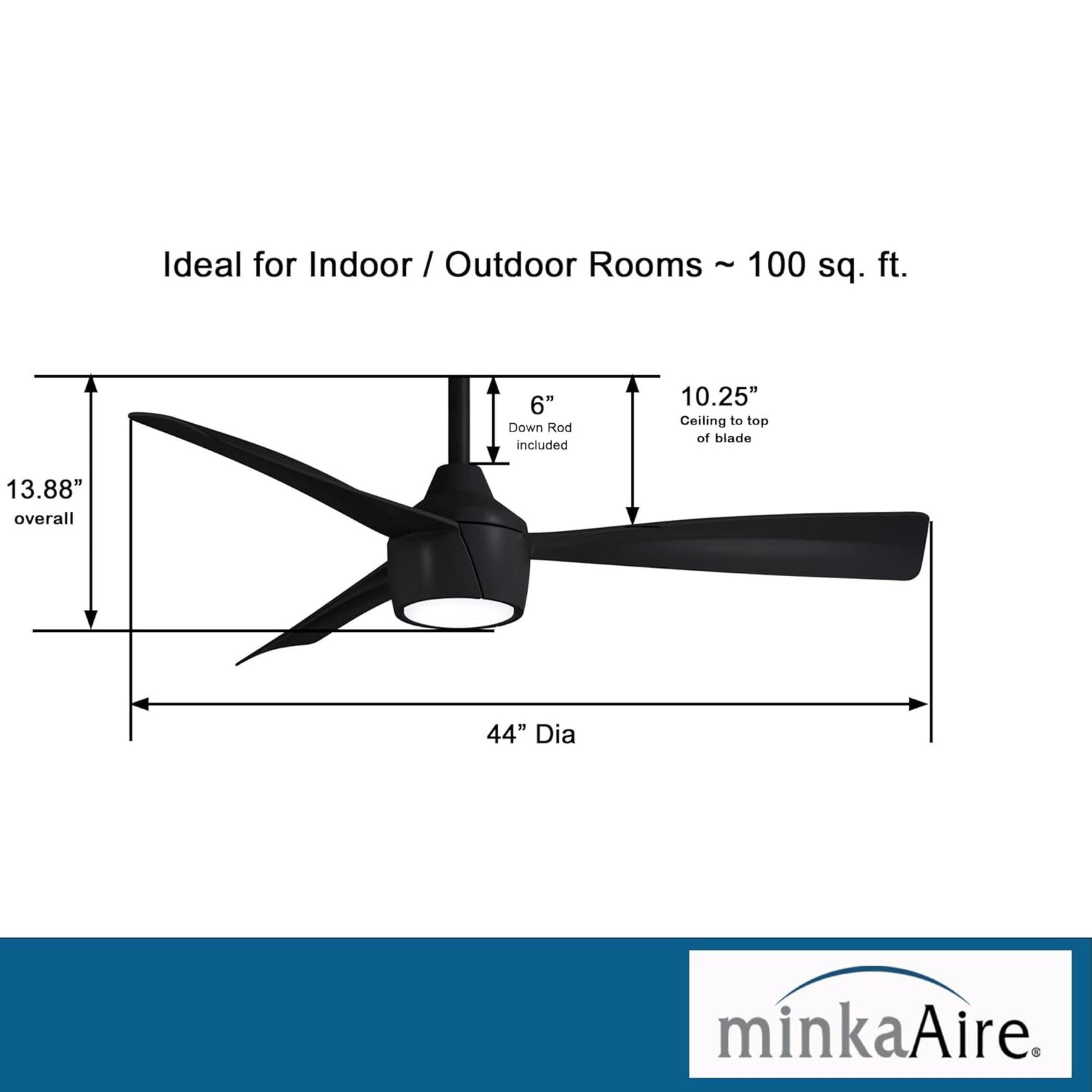Skinnie LED 44" Black Coal Outdoor Ceiling Fan with Remote - Bees Lighting