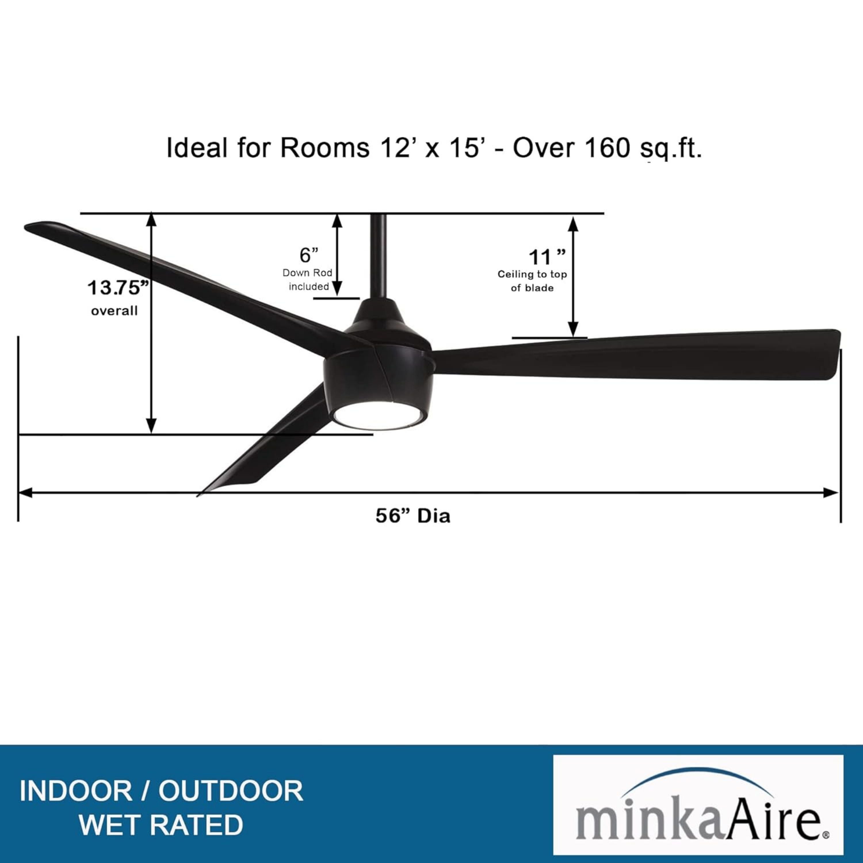 Skinnie LED 56" Black Coal Outdoor Ceiling Fan with Remote