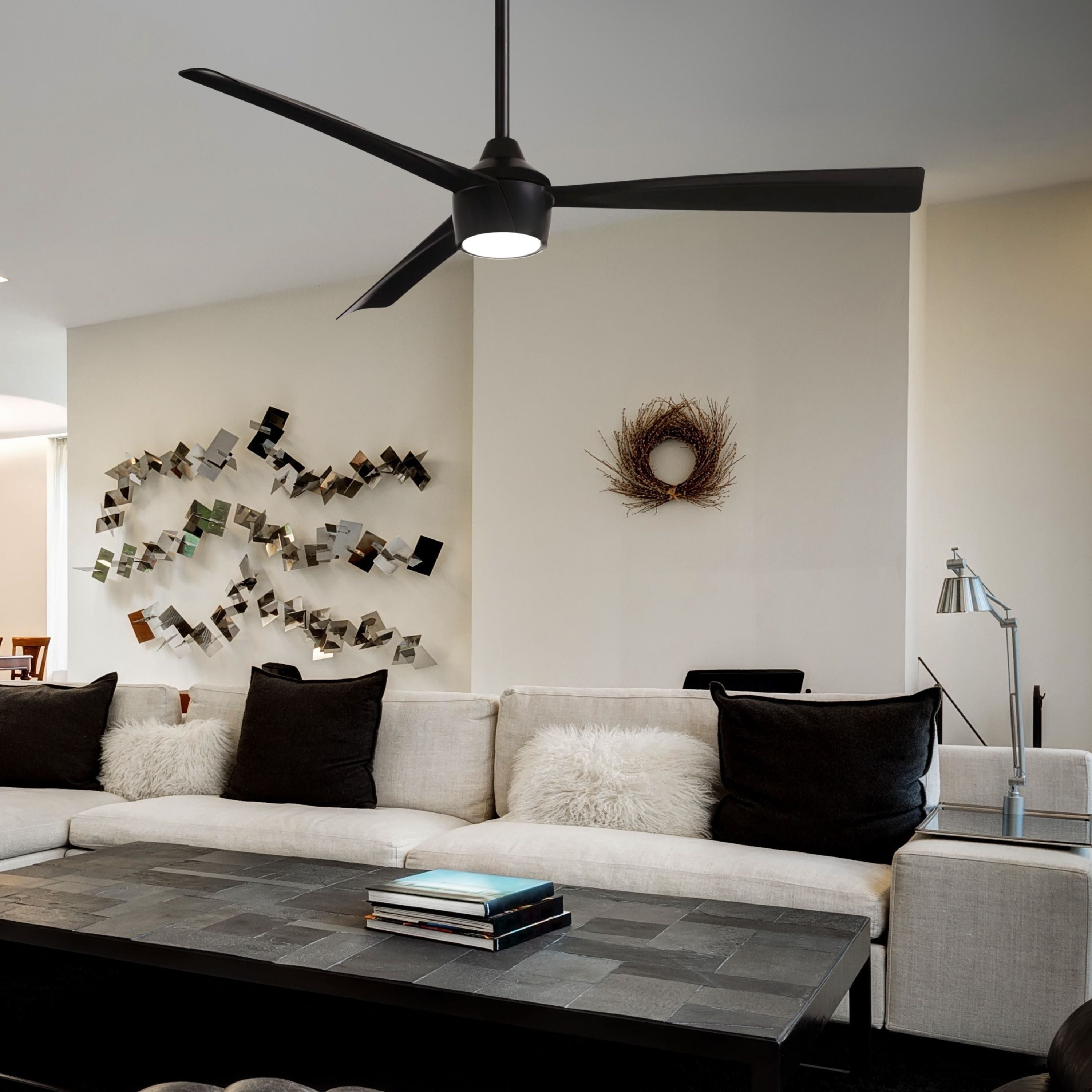 Skinnie LED 56" Black Coal Outdoor Ceiling Fan with Remote