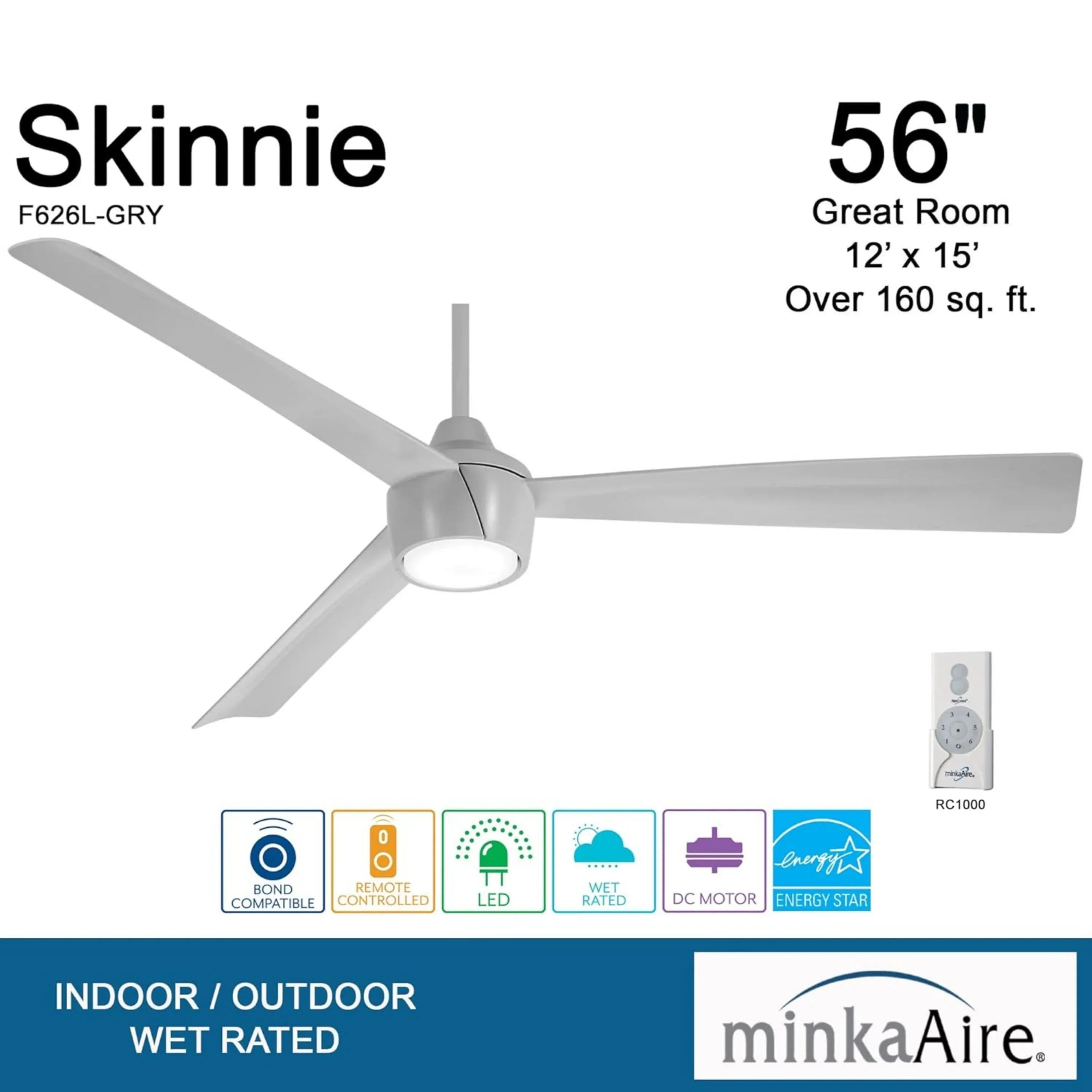 Skinnie LED 56" Gray Outdoor Ceiling Fan with Remote