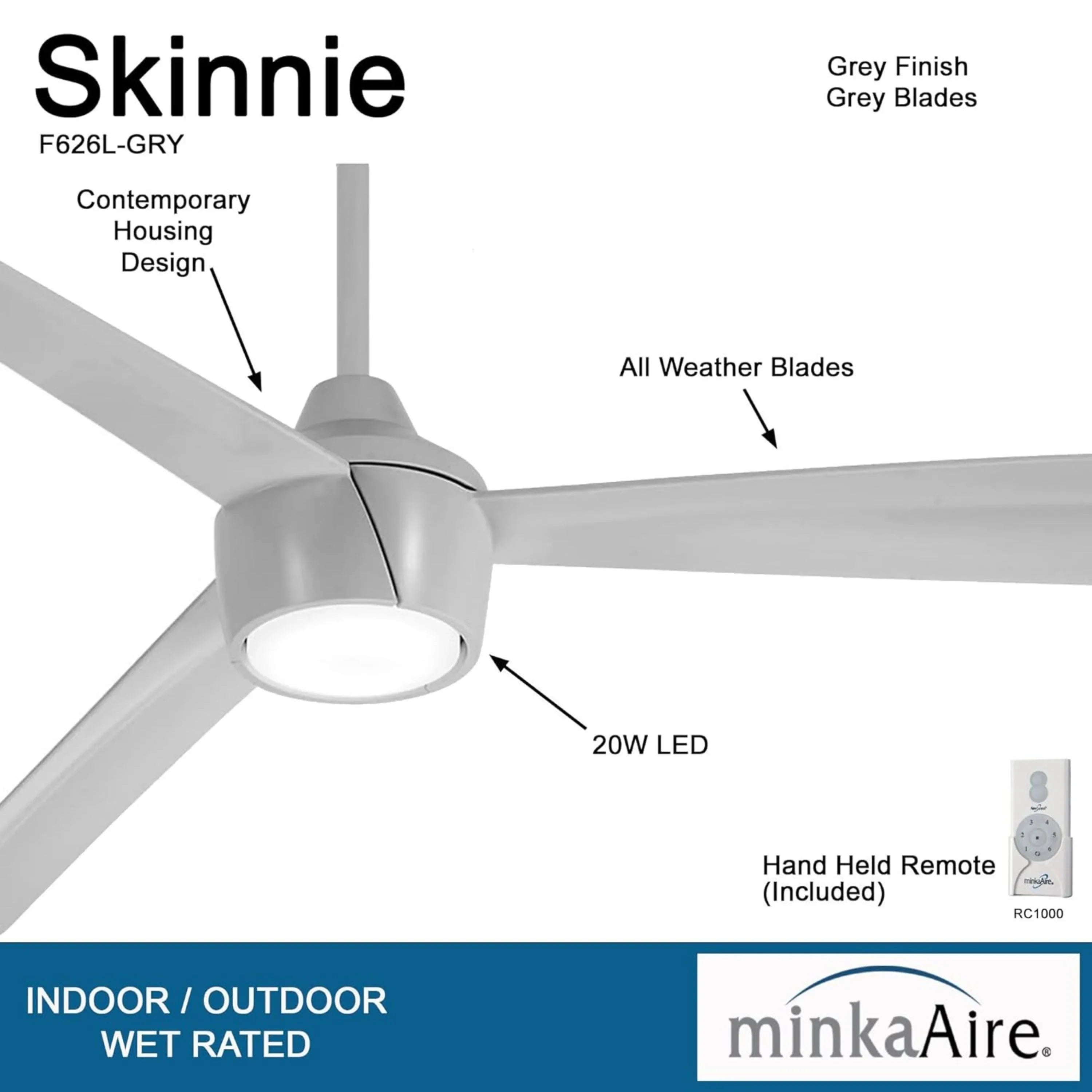 Skinnie LED 56" Gray Outdoor Ceiling Fan with Remote