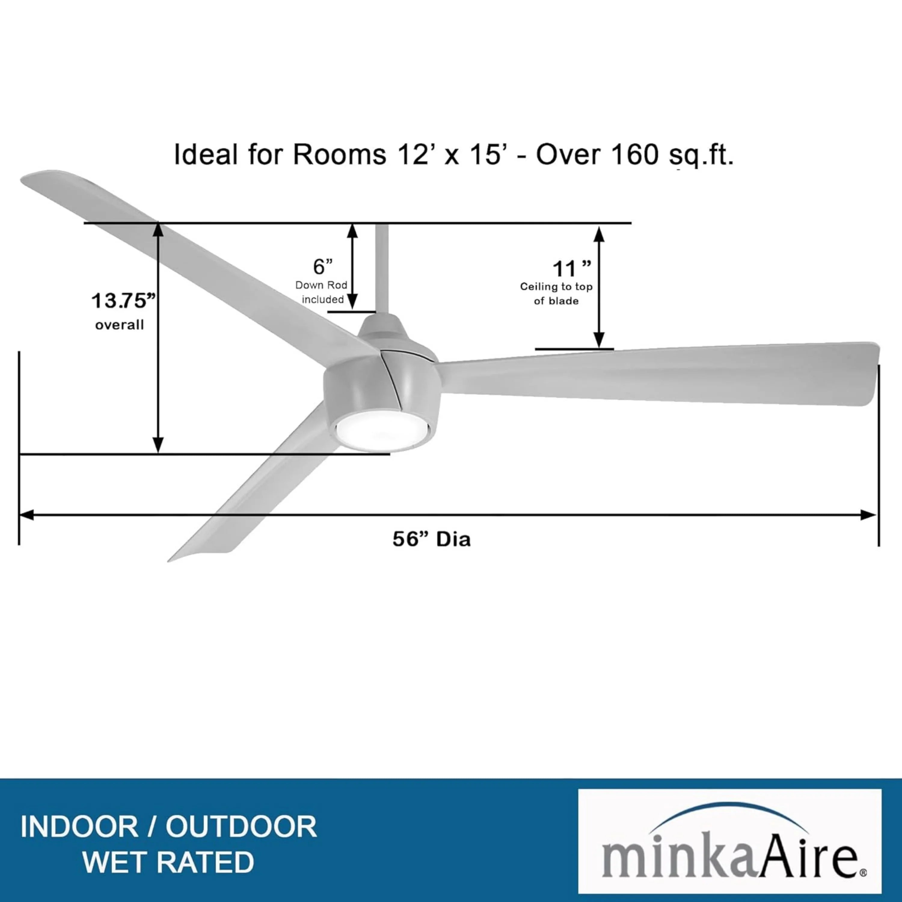 Skinnie LED 56" Gray Outdoor Ceiling Fan with Remote