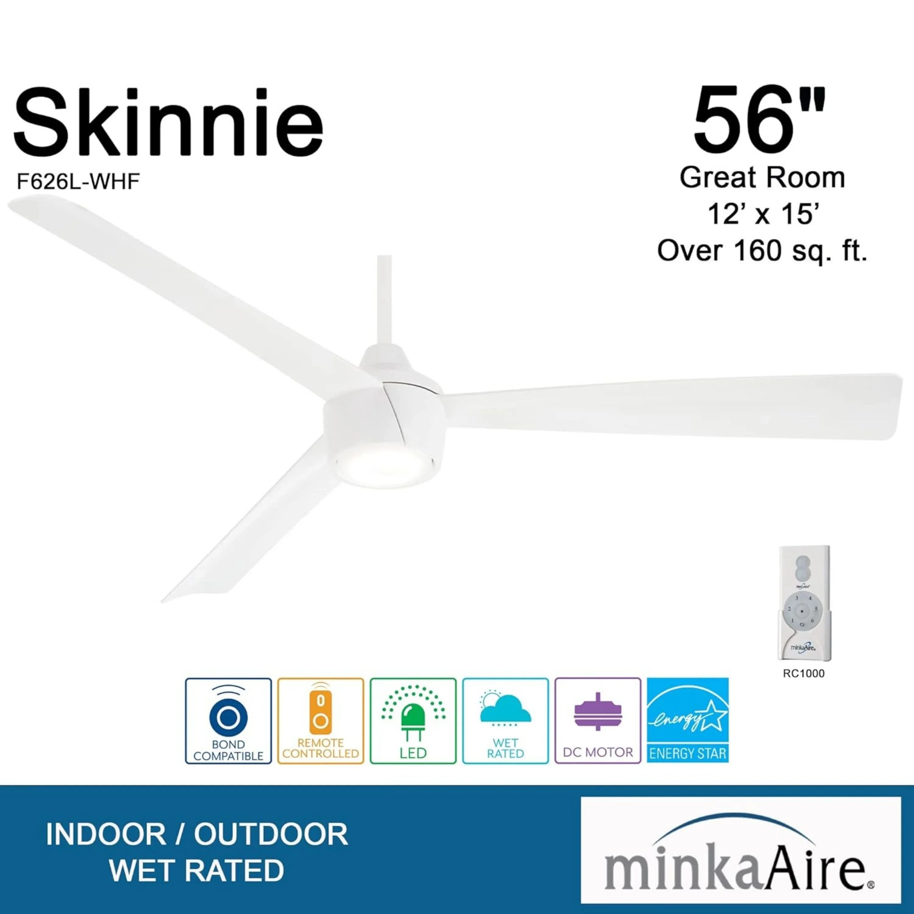 Skinnie LED 56" White Outdoor Ceiling Fan with Remote
