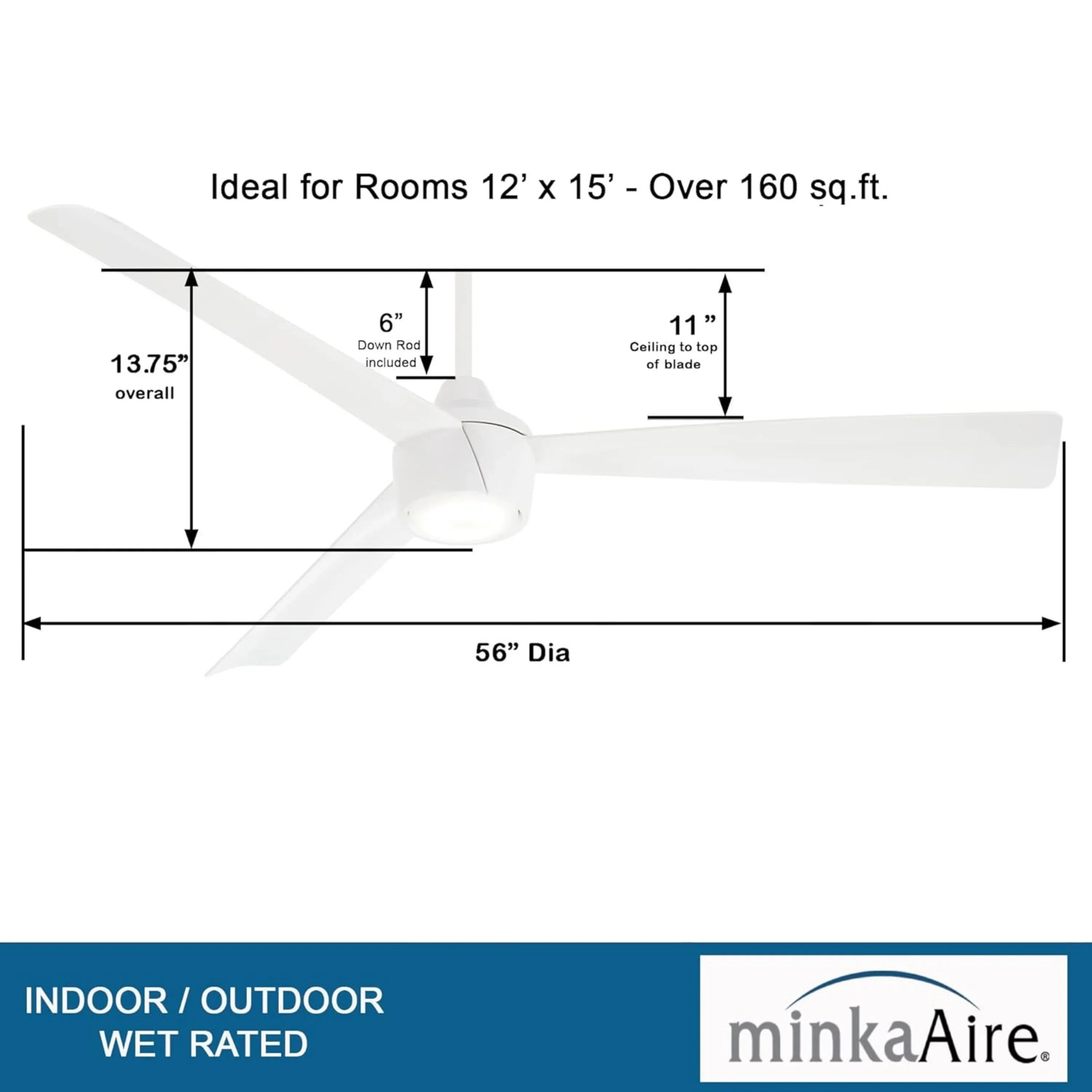 Skinnie LED 56" White Outdoor Ceiling Fan with Remote