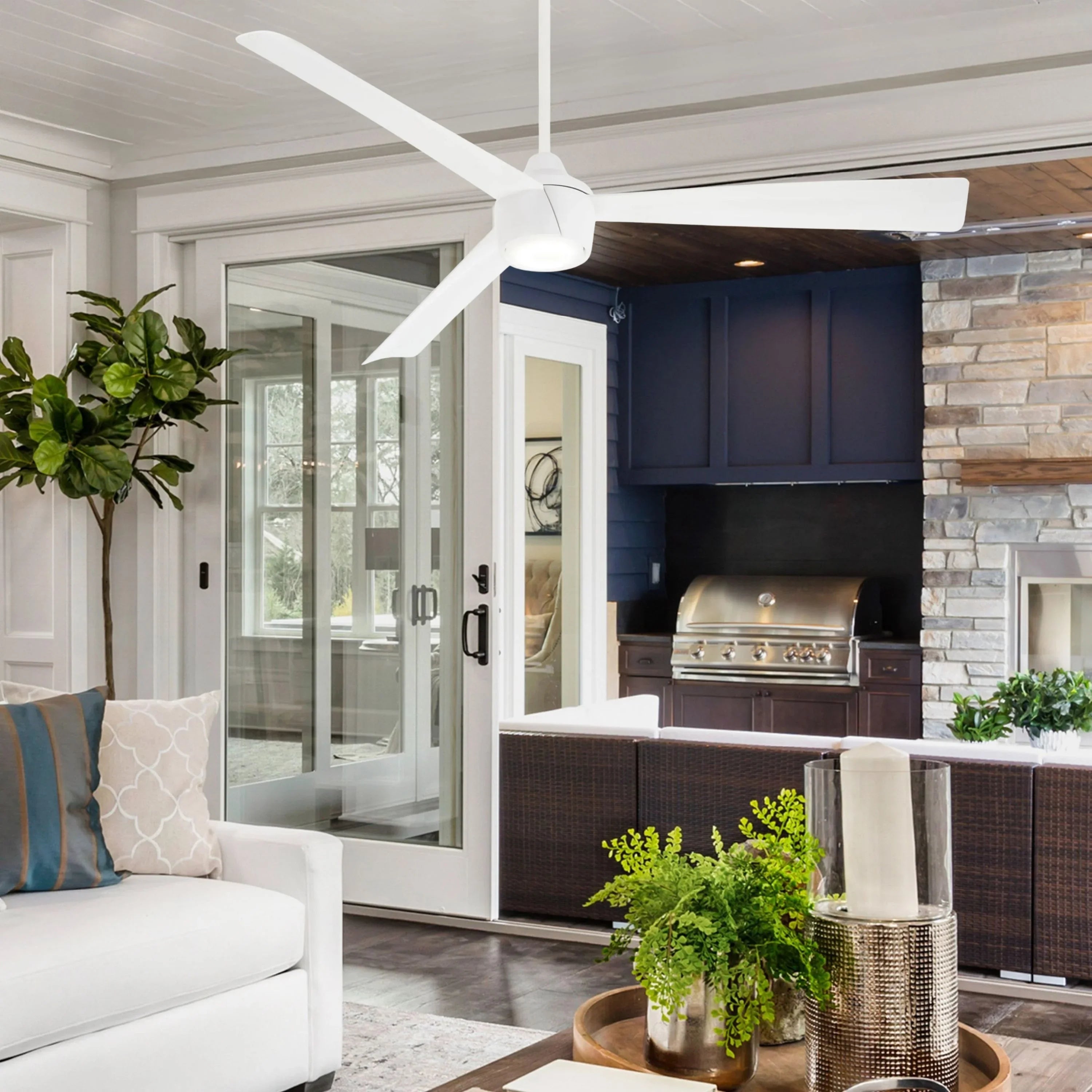 Skinnie LED 56" White Outdoor Ceiling Fan with Remote