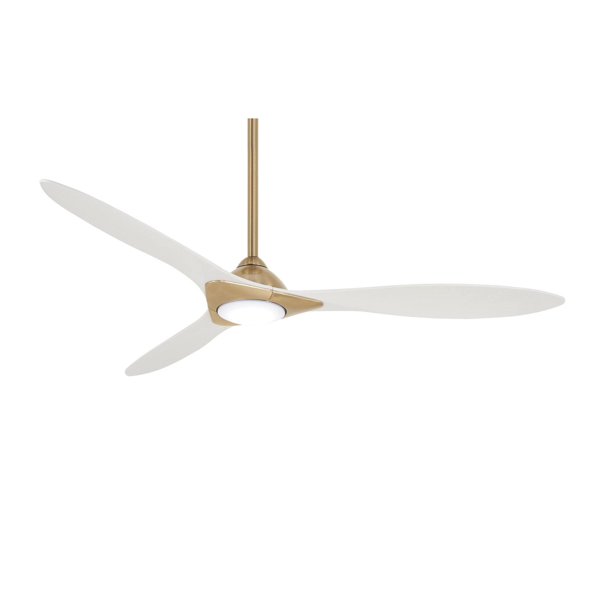 Sleek LED 60" Smart Ceiling Fan with Remote, Satin Brass with White Blades - Bees Lighting