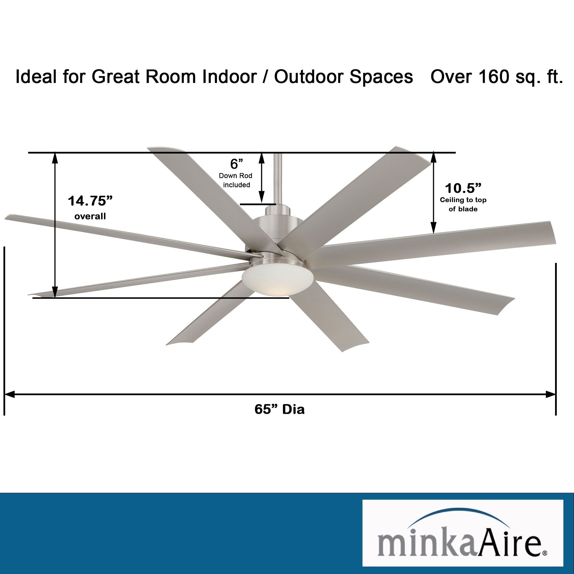 Slipstream LED 65" Large Outdoor Ceiling Fan, Brushed Nickel