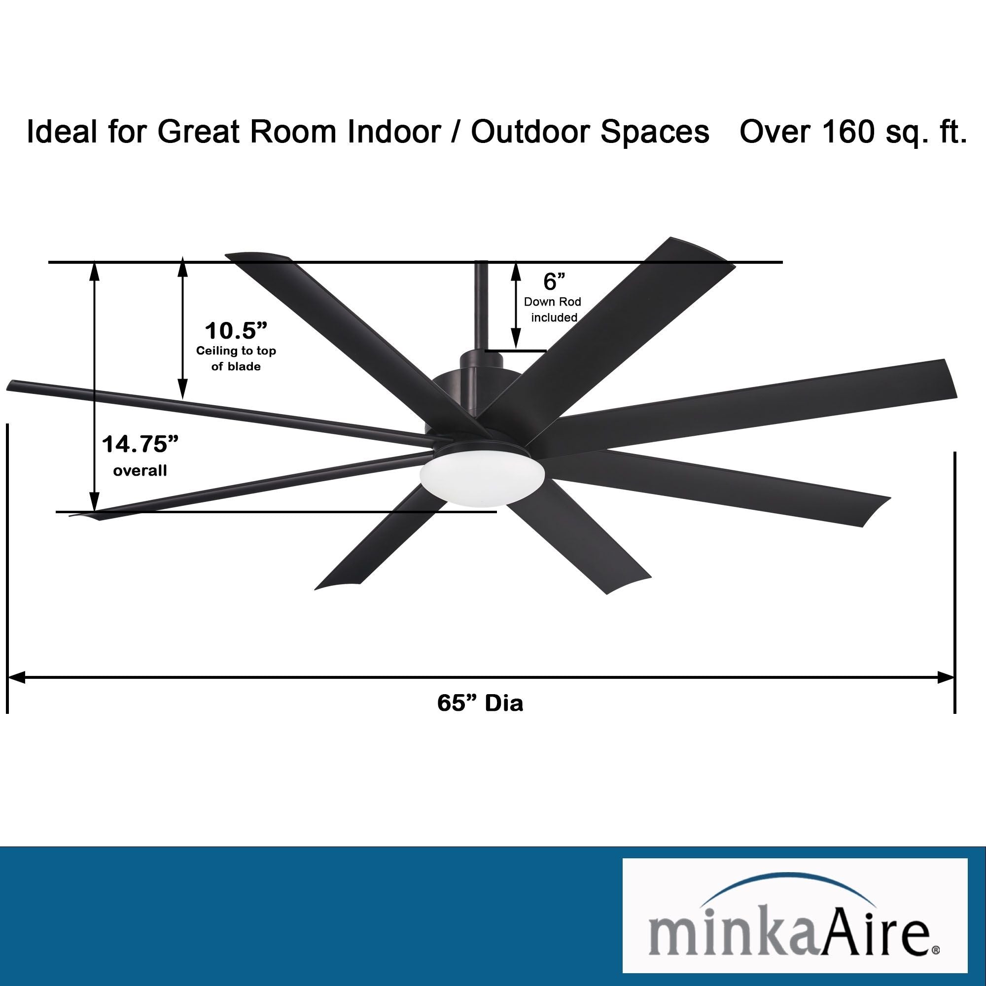 Slipstream LED 65" Large Outdoor Ceiling Fan, Black Coal