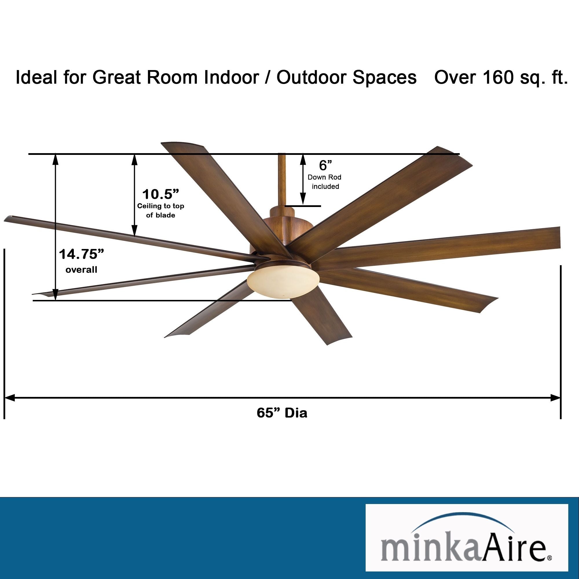 Slipstream LED 65" Large Outdoor Ceiling Fan, Distressed Koa