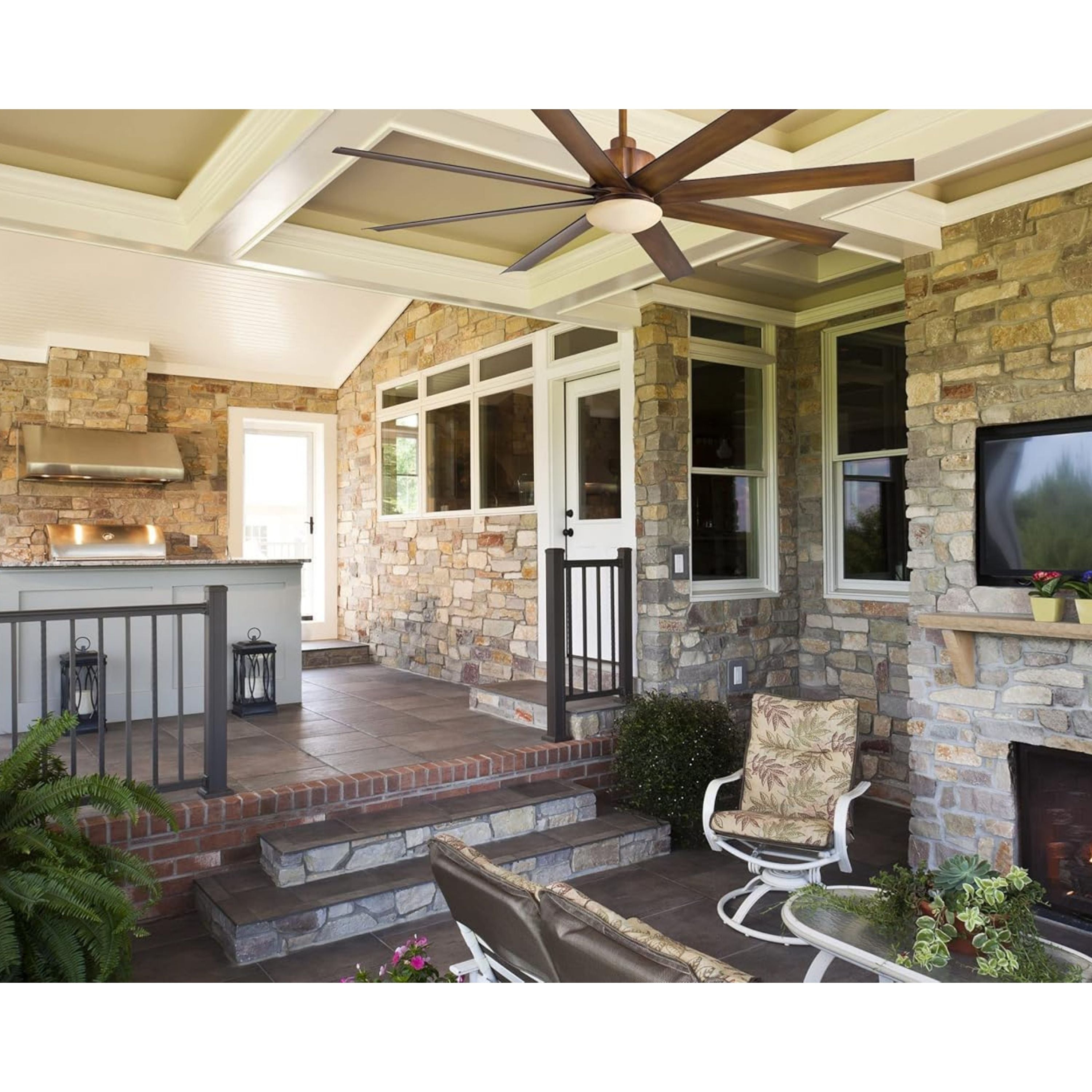 Slipstream LED 65" Large Outdoor Ceiling Fan, Distressed Koa