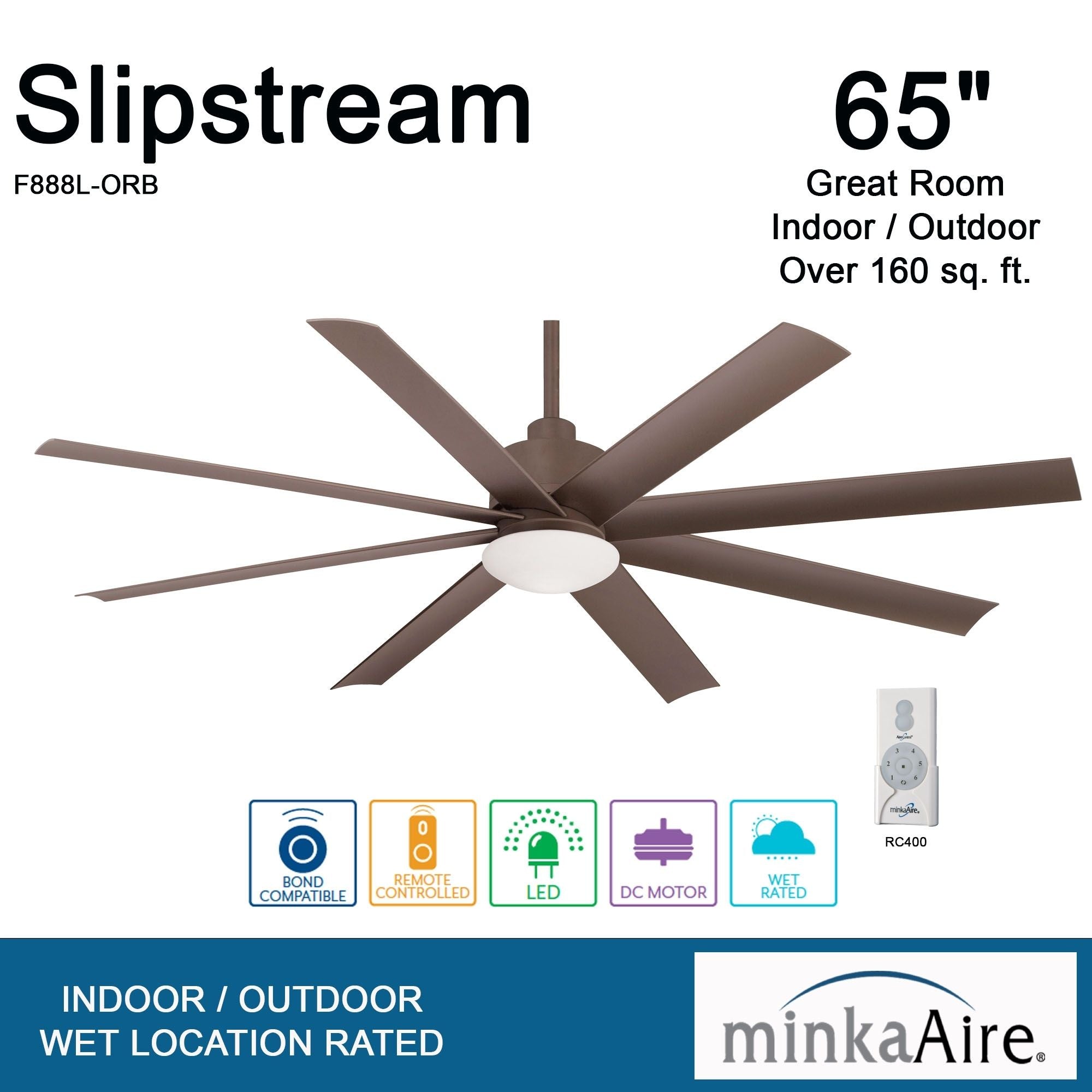 Slipstream LED 65" Large Outdoor Ceiling Fan, Oil Rubbed Bronze