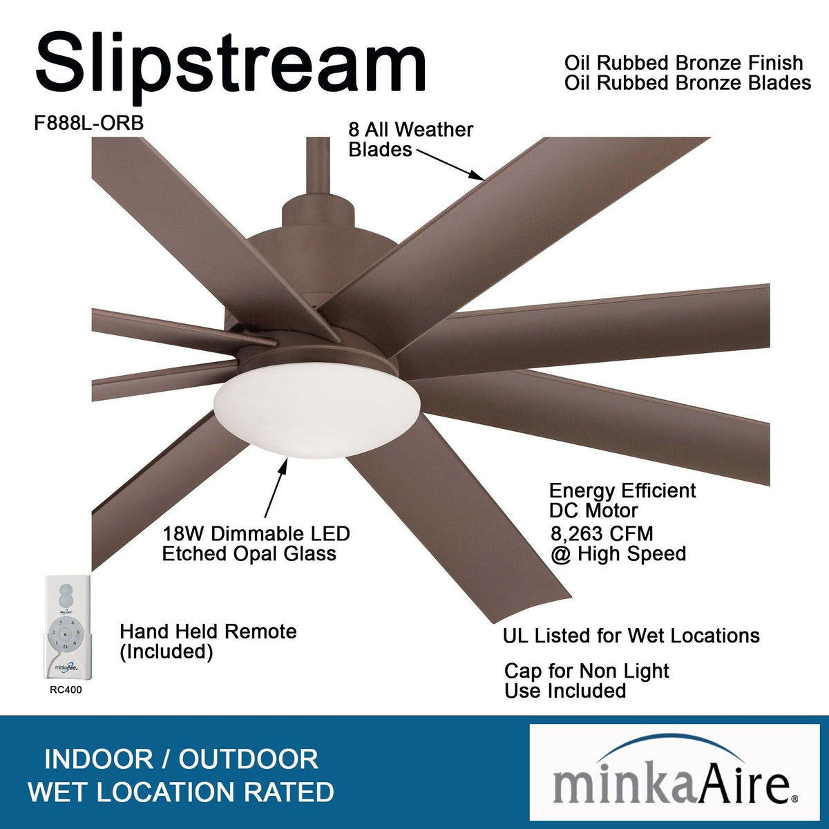 Slipstream LED 65" Large Outdoor Ceiling Fan, Oil Rubbed Bronze