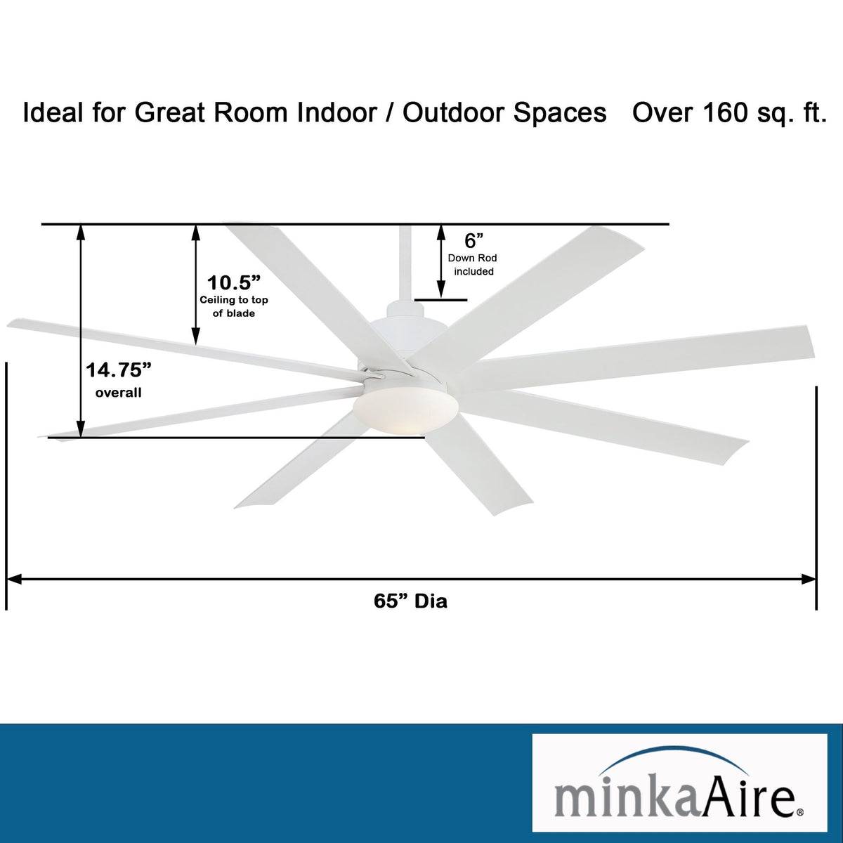 Slipstream LED 65" Large Outdoor Ceiling Fan, Flat White