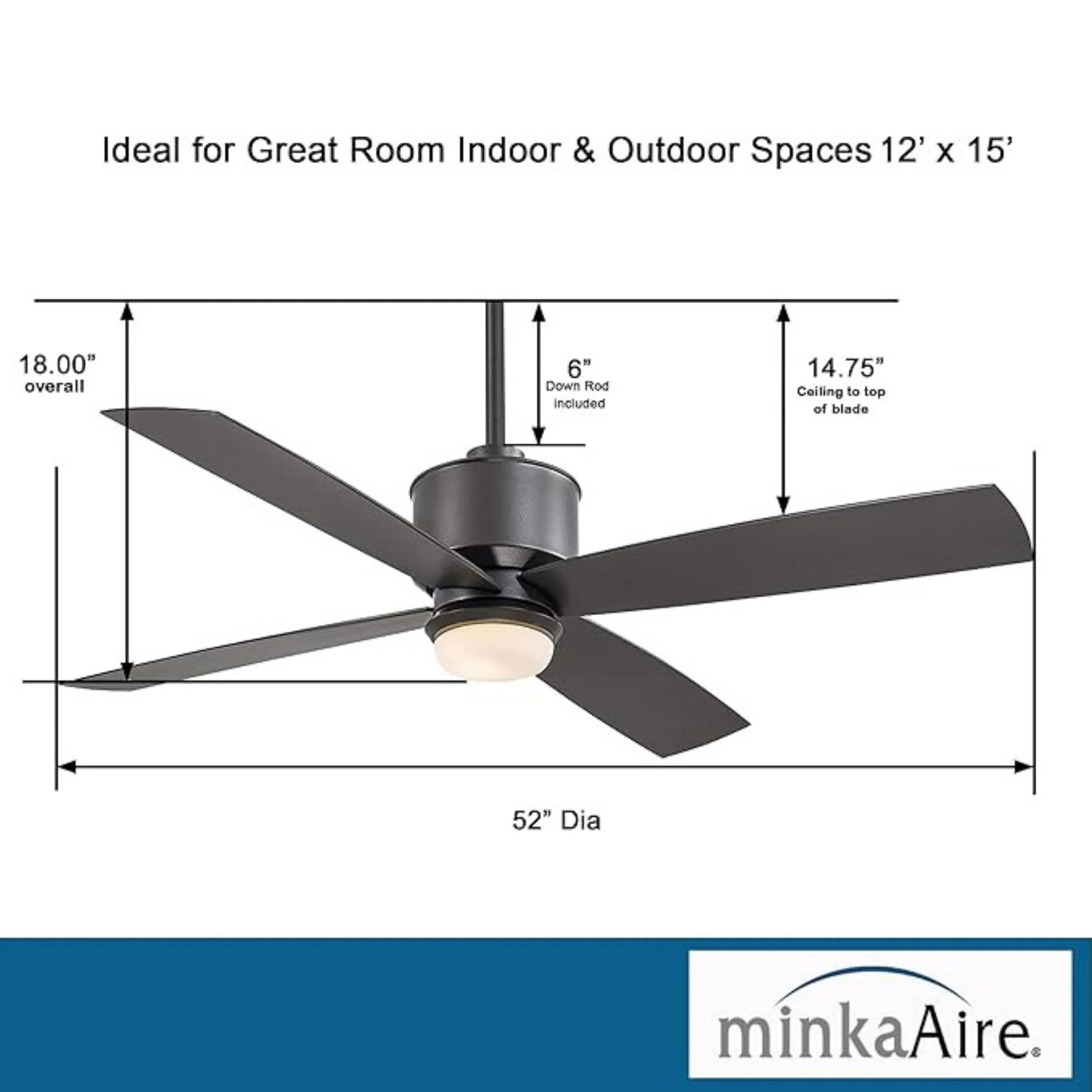 Strata LED 52" Smoked Iron Outdoor Ceiling Fan with Remote