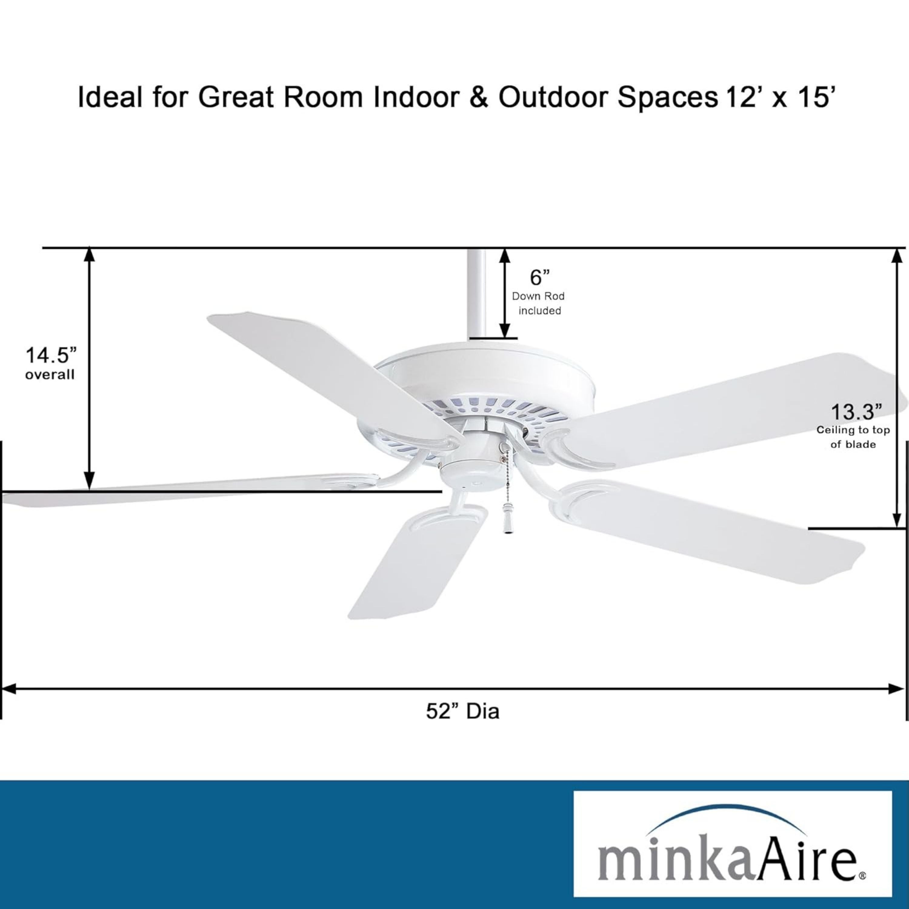 Sundance 52" White Outdoor Ceiling Fan with Pull Chain
