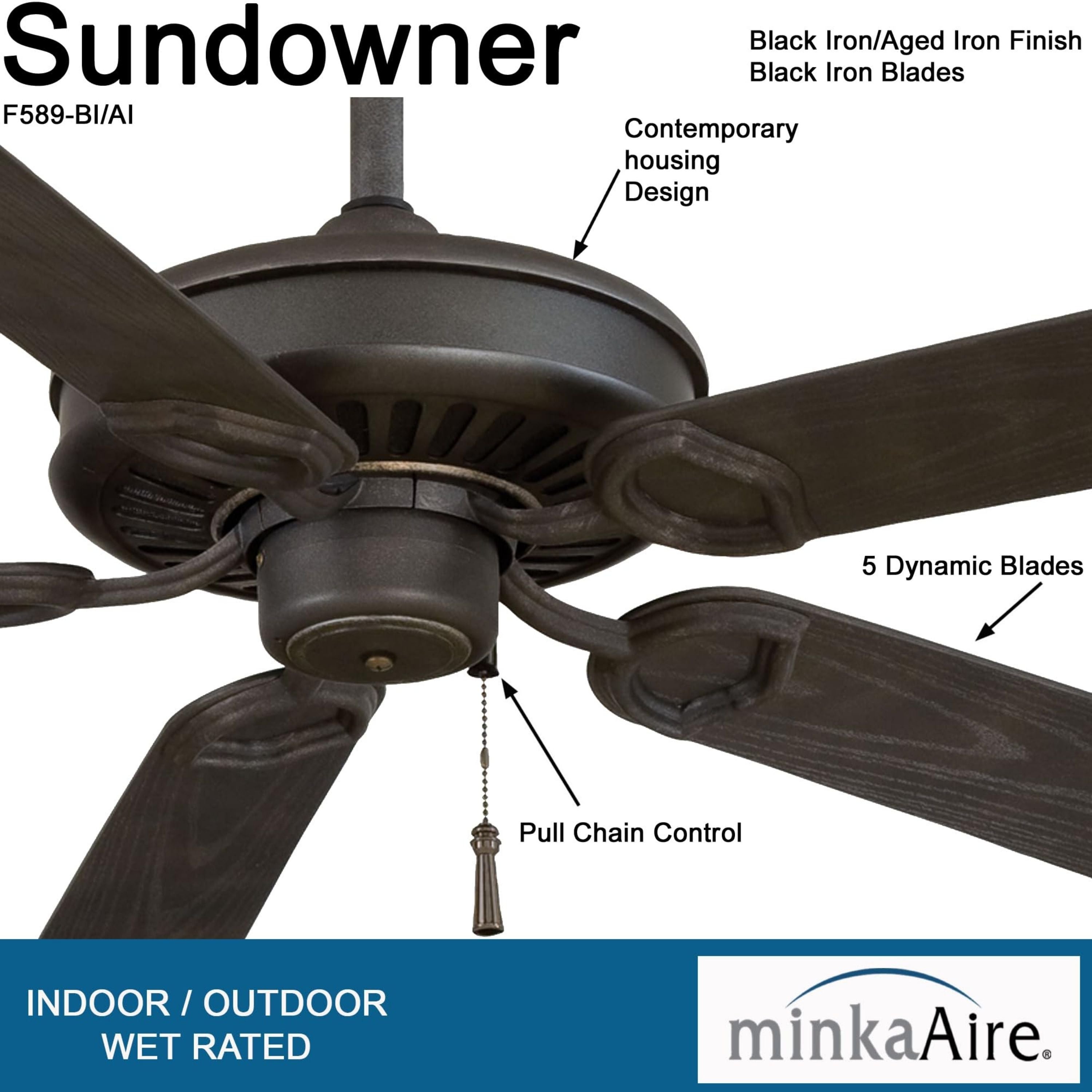 Sundowner 54" Black Iron Wet Rated Ceiling Fan with Pull Chain