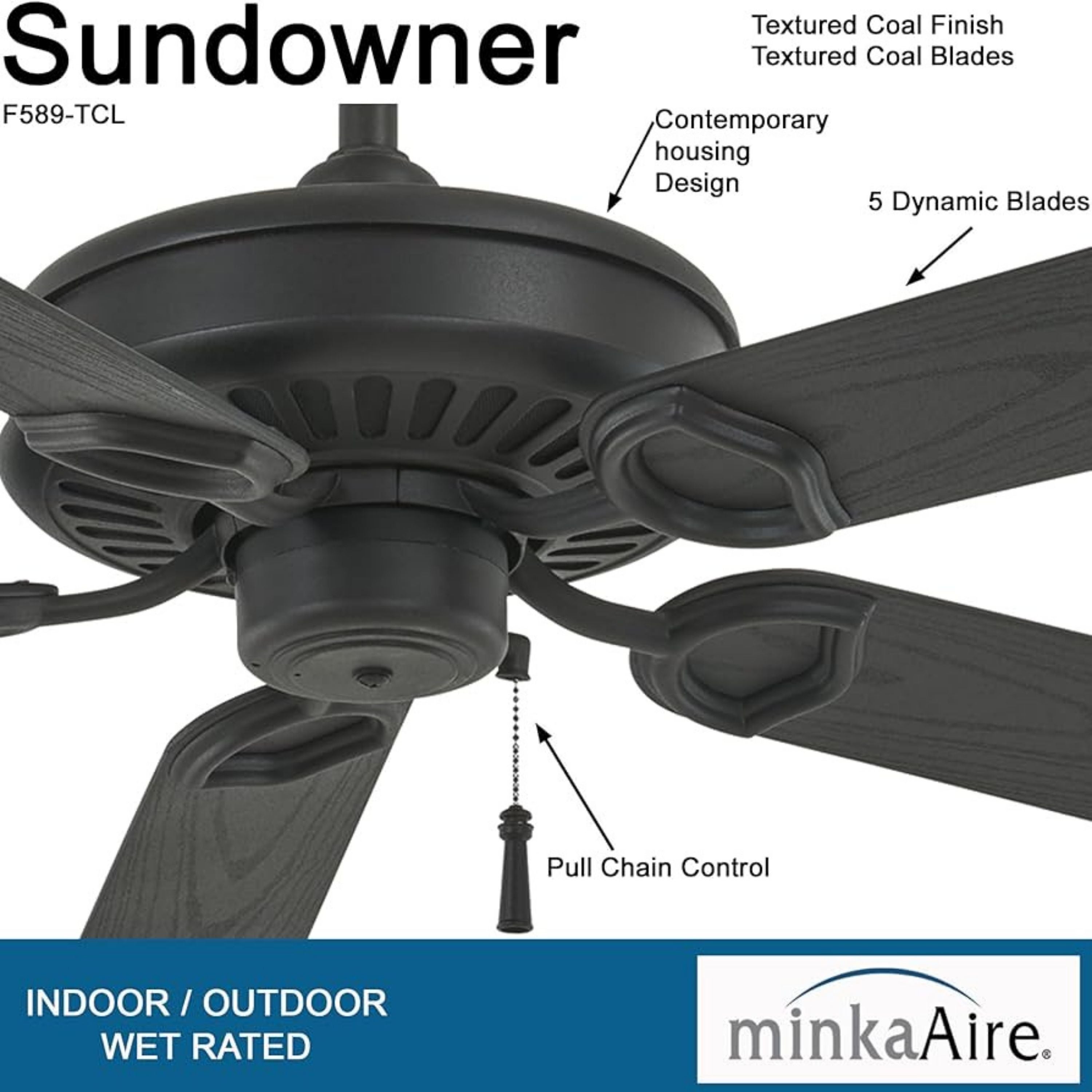 Sundowner 54" Textured Coal Wet Rated Ceiling Fan with Pull Chain