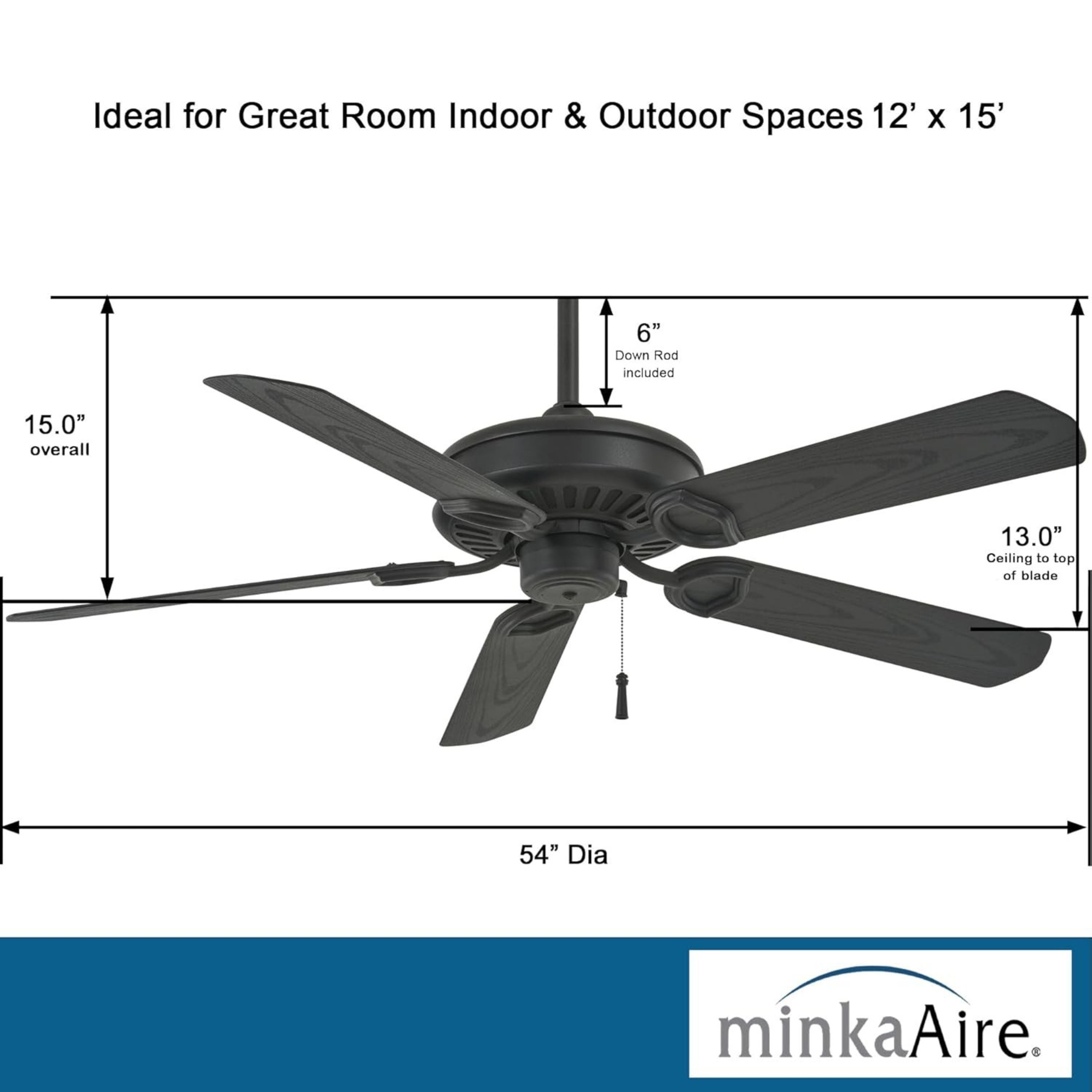 Sundowner 54" Textured Coal Wet Rated Ceiling Fan with Pull Chain