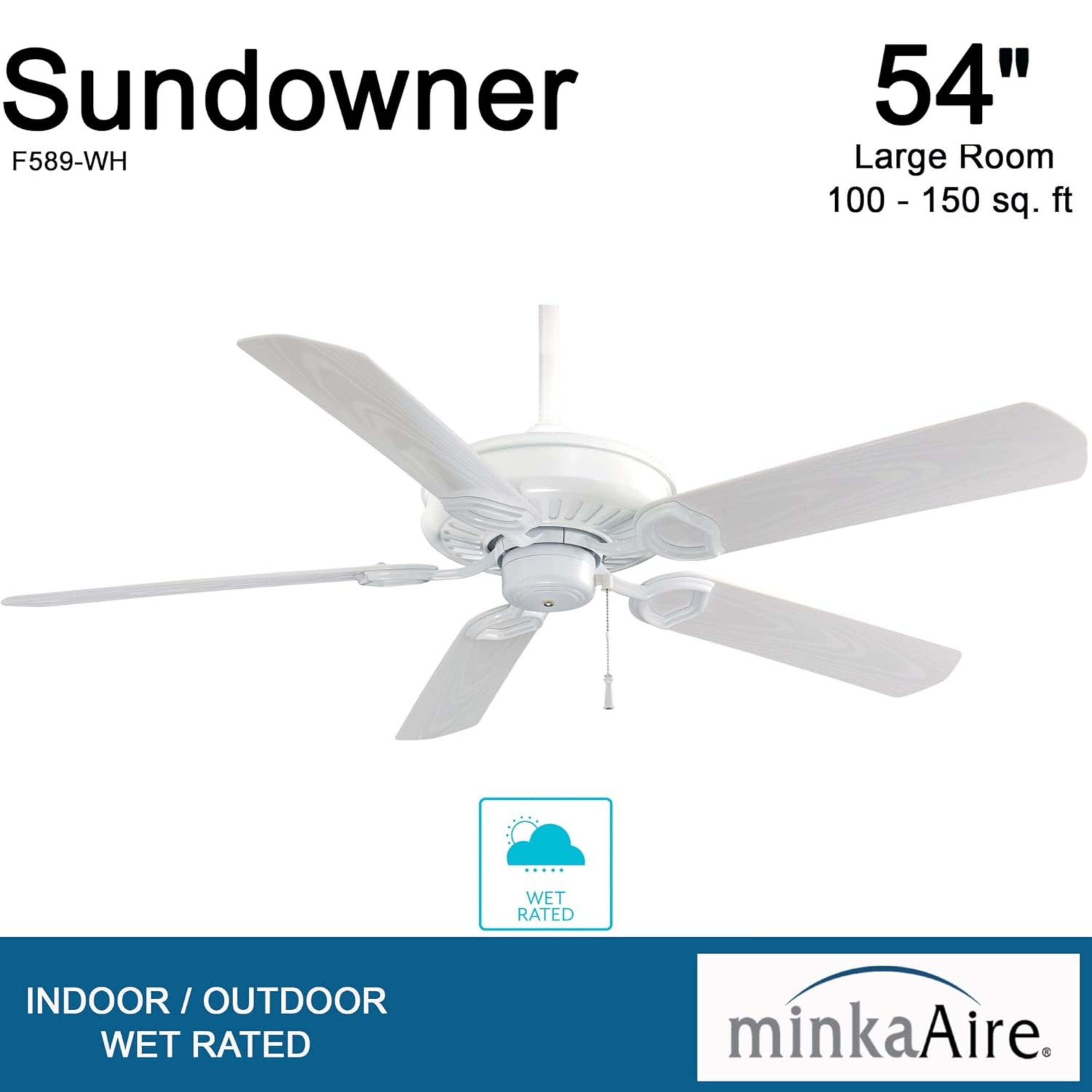 Sundowner 54" White Wet Rated Ceiling Fan with Pull Chain
