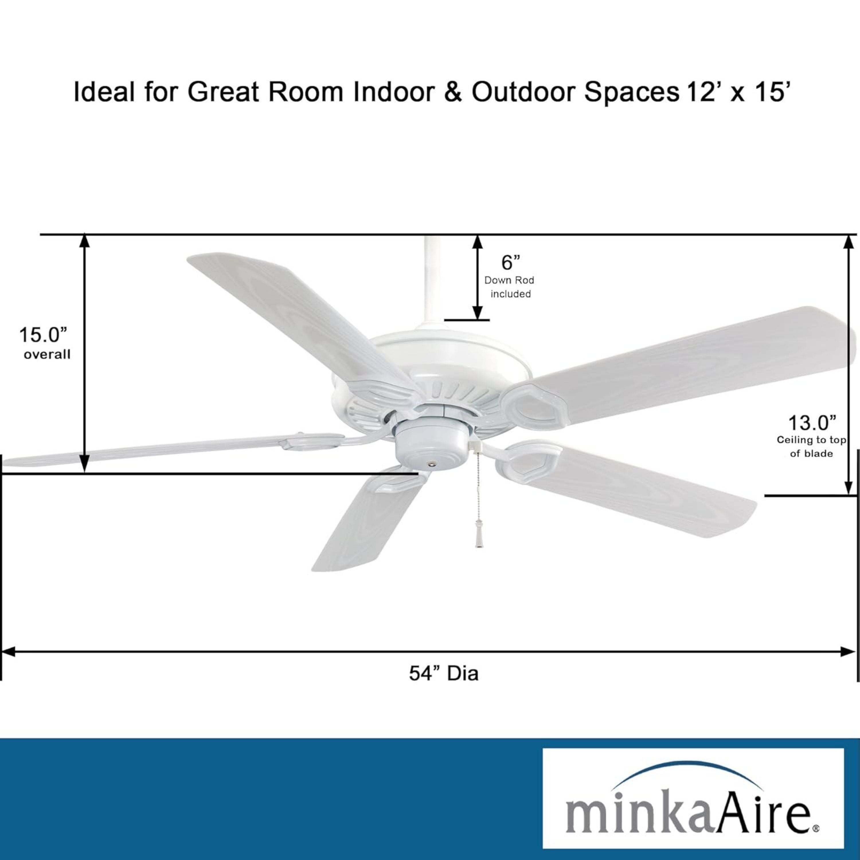 Sundowner 54" White Wet Rated Ceiling Fan with Pull Chain