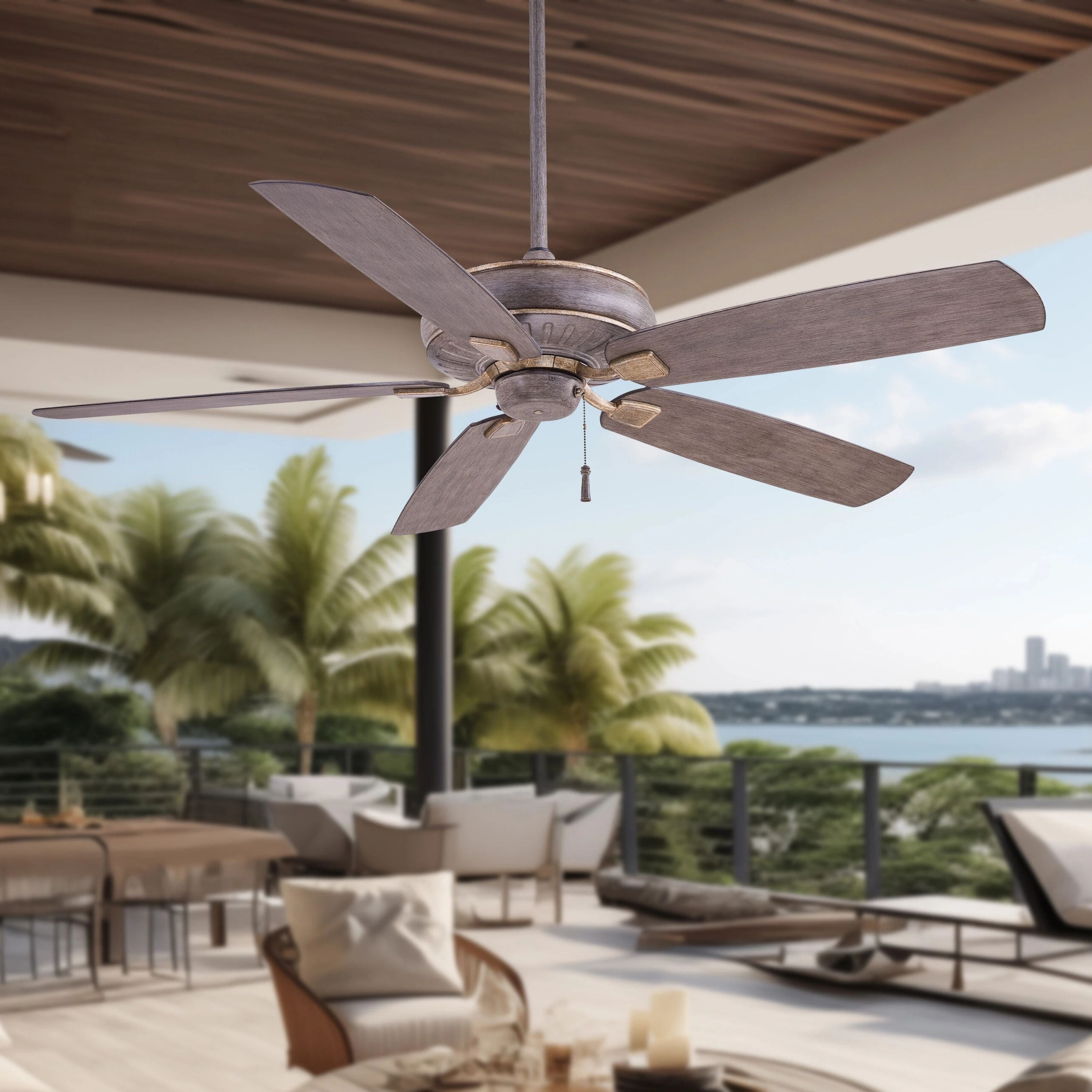 Sunseeker 60" Driftwood Outdoor Ceiling Fan with Pull Chain