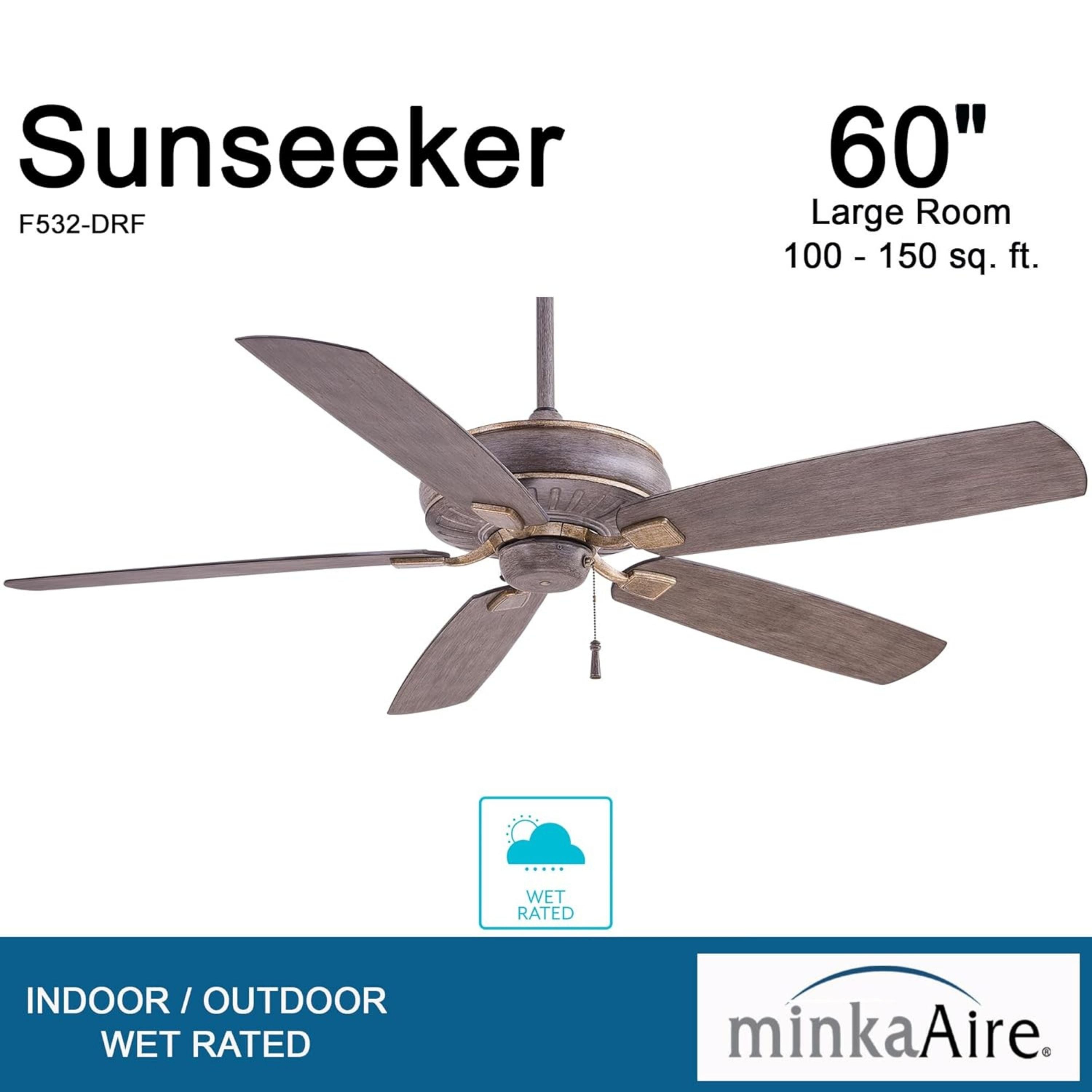 Sunseeker 60" Driftwood Outdoor Ceiling Fan with Pull Chain