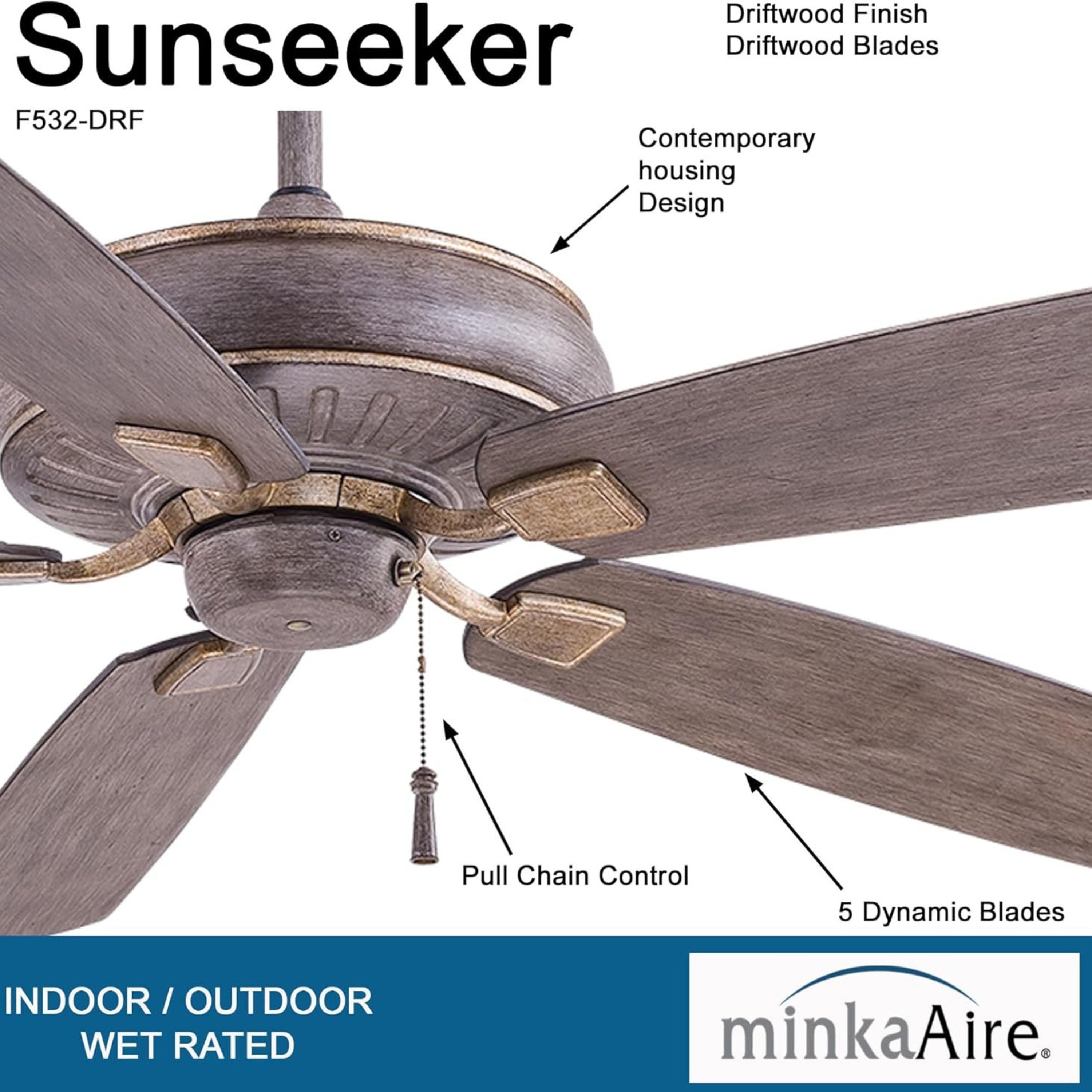 Sunseeker 60" Driftwood Outdoor Ceiling Fan with Pull Chain