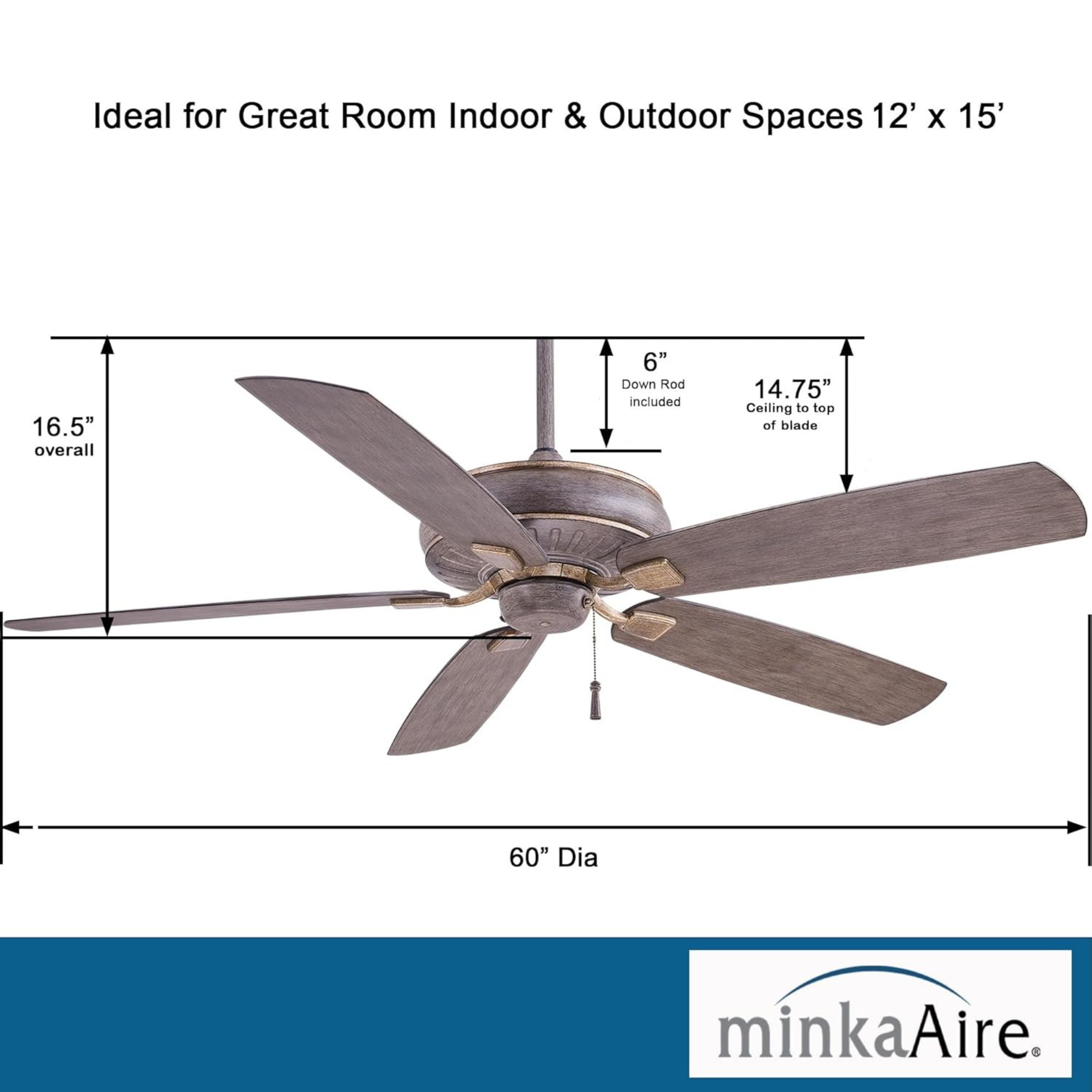 Sunseeker 60" Driftwood Outdoor Ceiling Fan with Pull Chain