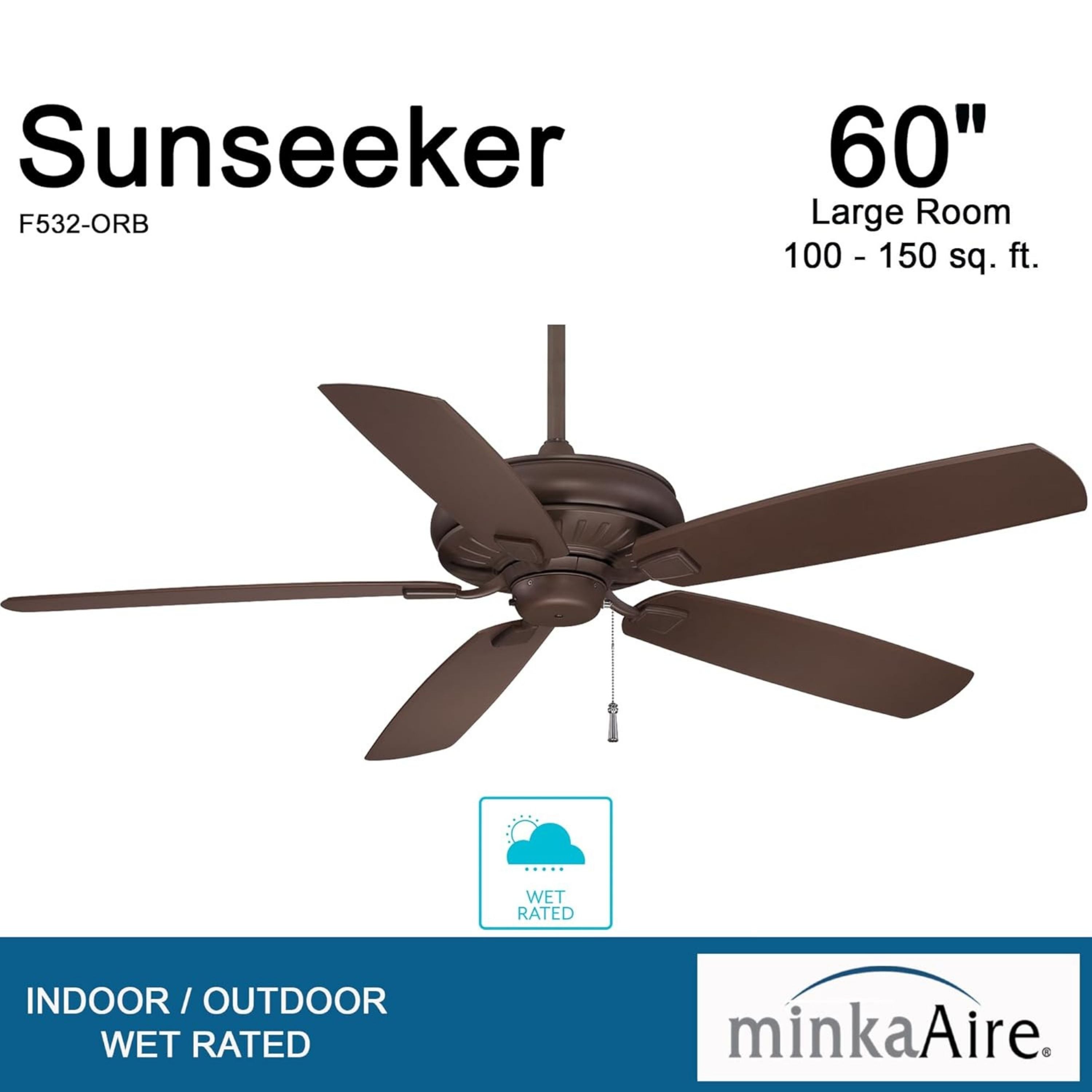 Sunseeker 60" Oil Rubbed Bronze Outdoor Ceiling Fan with Pull Chain