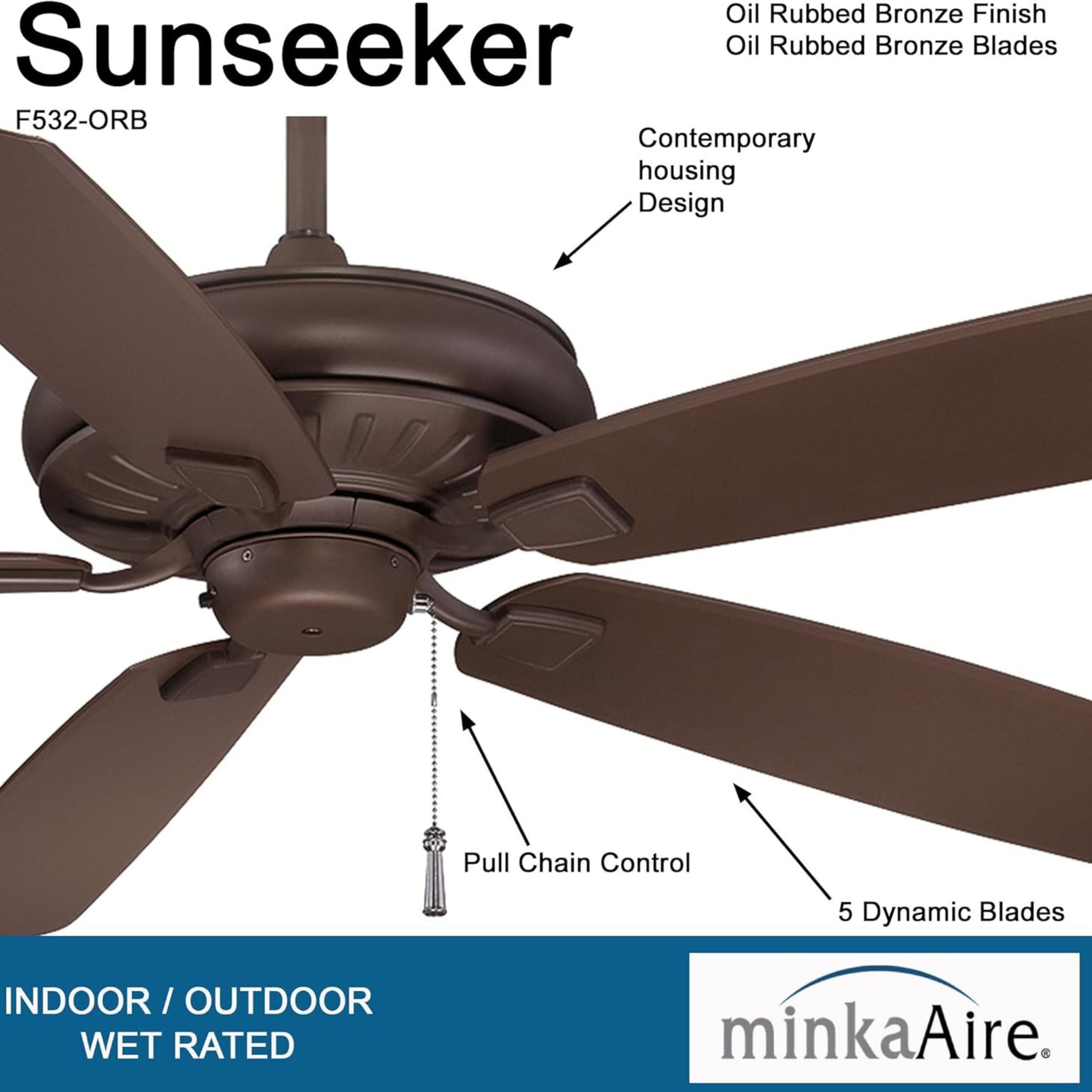 Sunseeker 60" Oil Rubbed Bronze Outdoor Ceiling Fan with Pull Chain