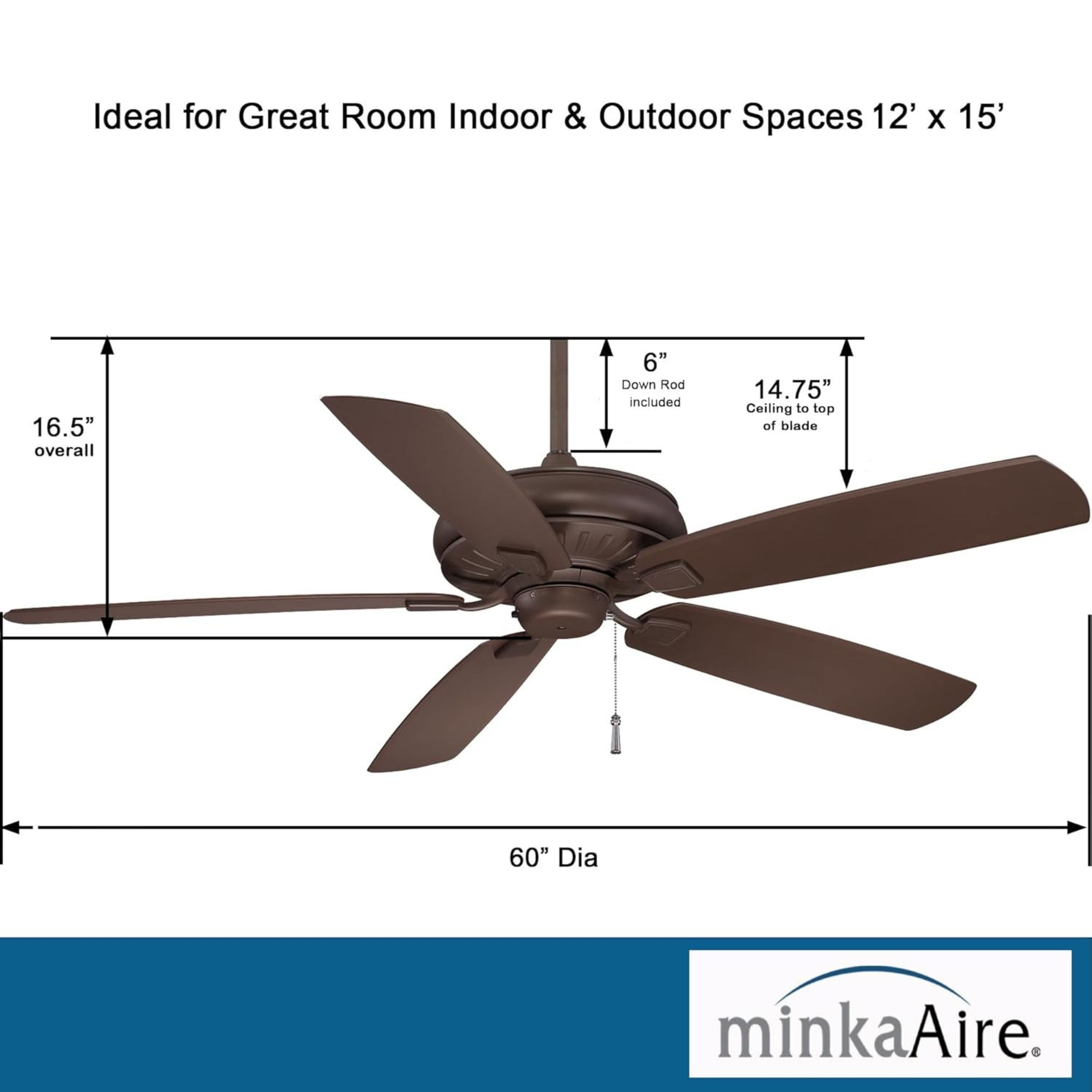 Sunseeker 60" Oil Rubbed Bronze Outdoor Ceiling Fan with Pull Chain