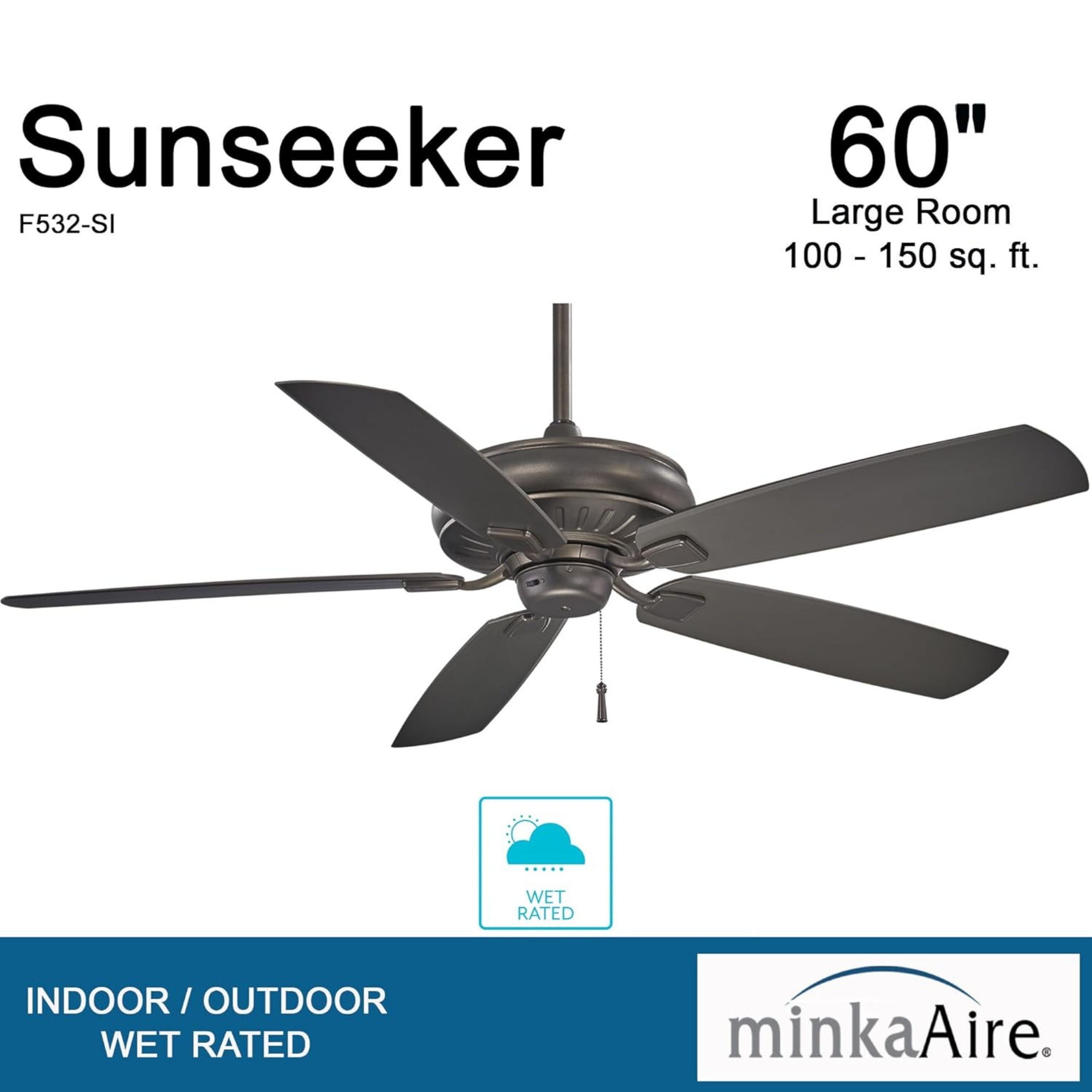 Sunseeker 60" Smoked Iron Outdoor Ceiling Fan with Pull Chain