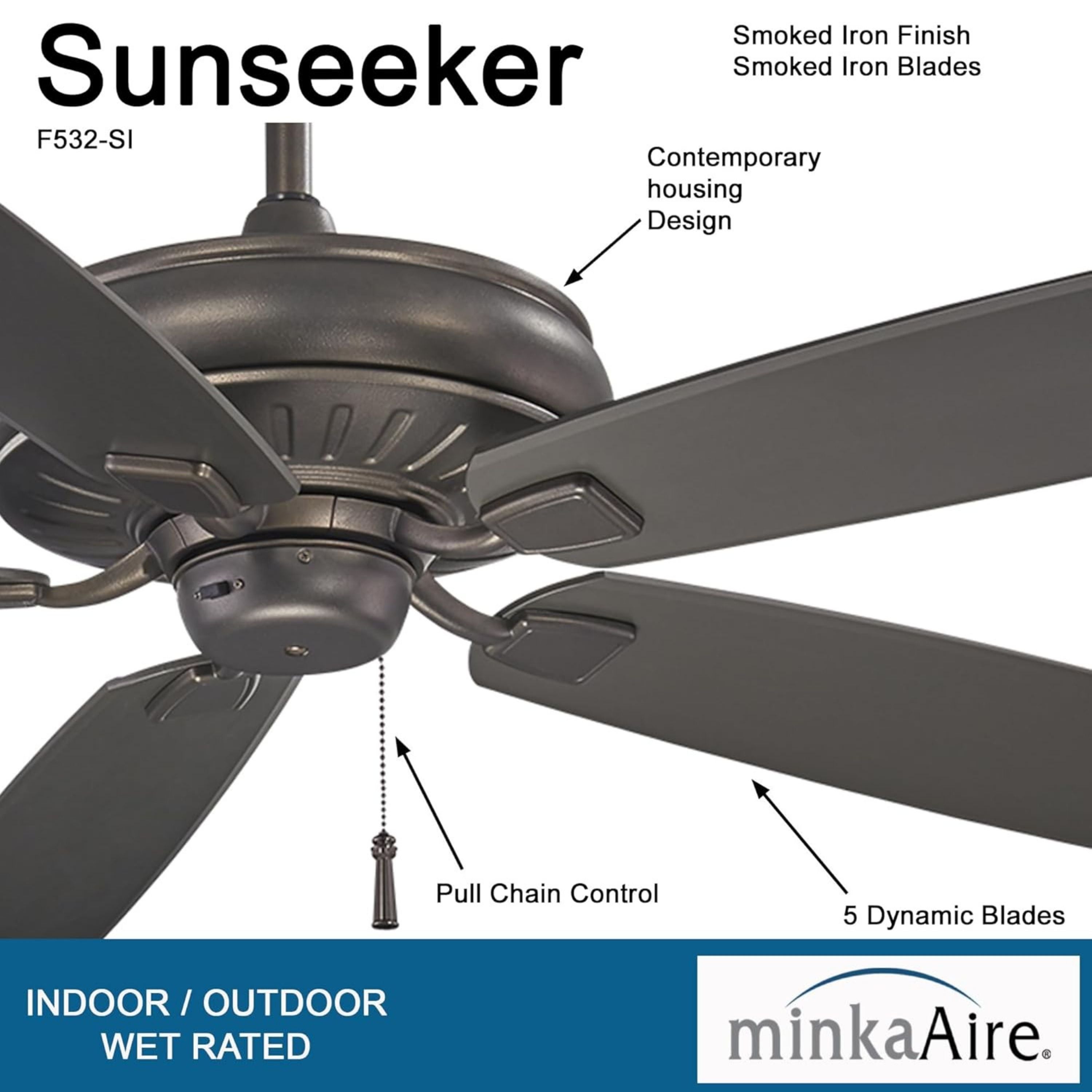 Sunseeker 60" Smoked Iron Outdoor Ceiling Fan with Pull Chain