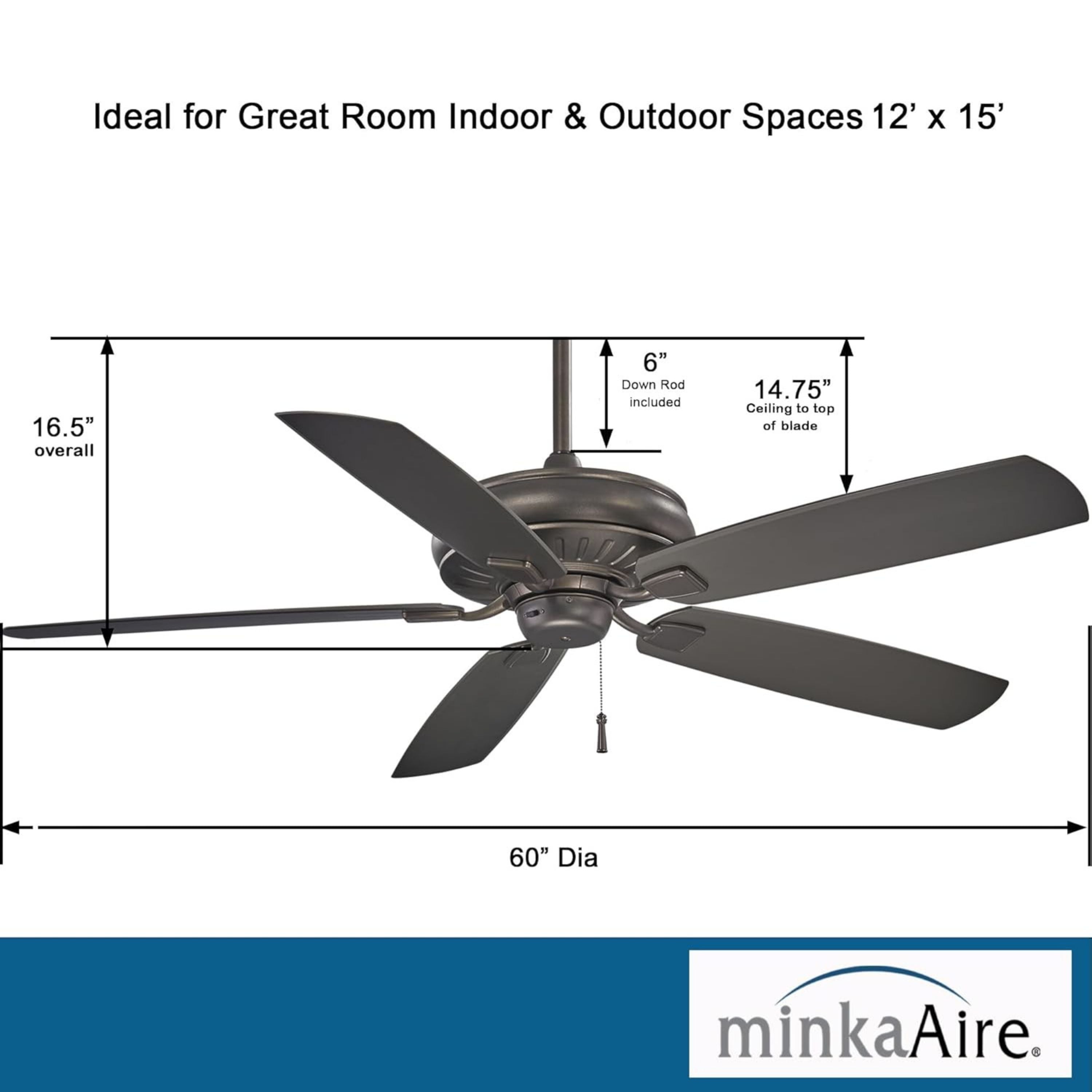 Sunseeker 60" Smoked Iron Outdoor Ceiling Fan with Pull Chain