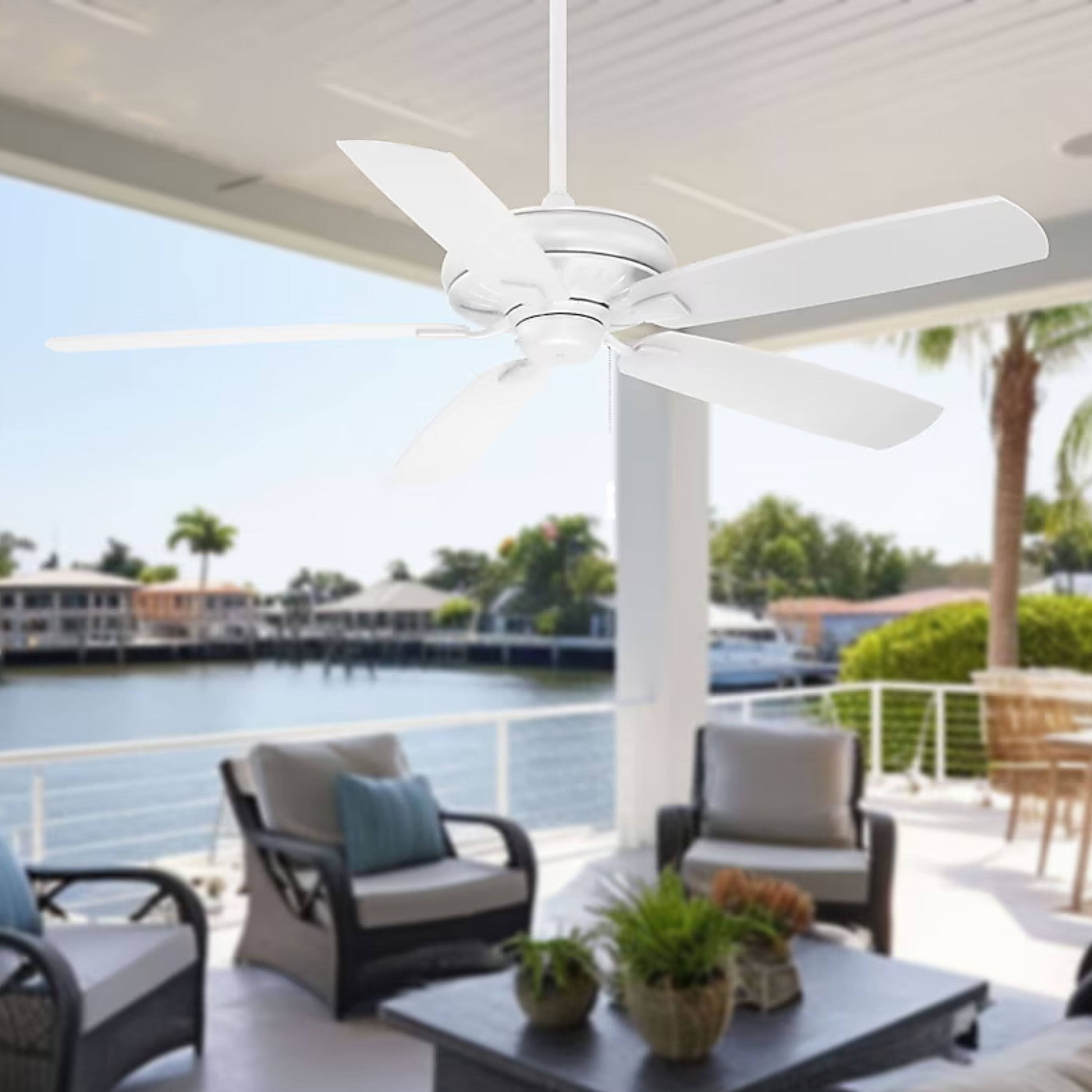 Sunseeker 60" Flat White Outdoor Ceiling Fan with Pull Chain