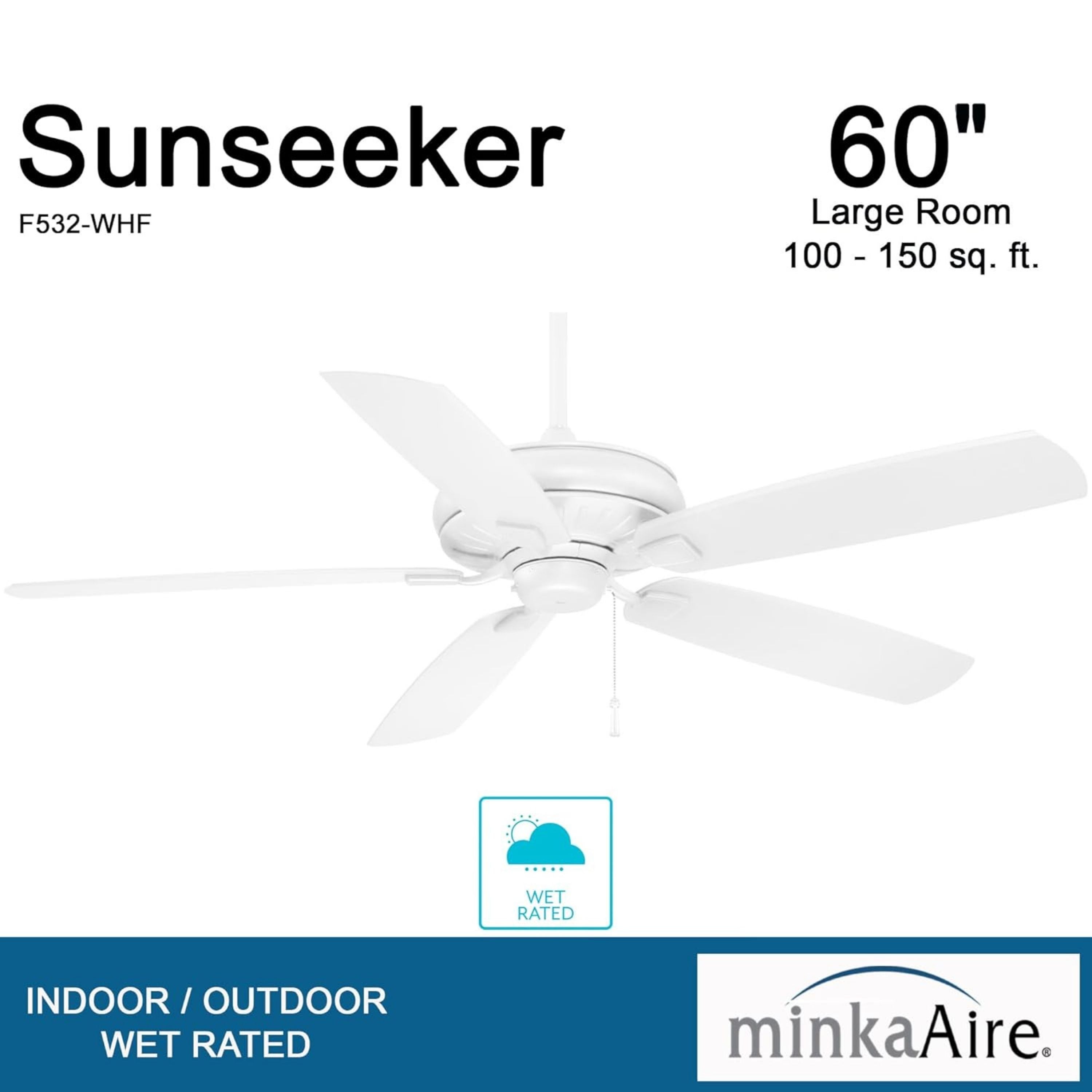 Sunseeker 60" Flat White Outdoor Ceiling Fan with Pull Chain