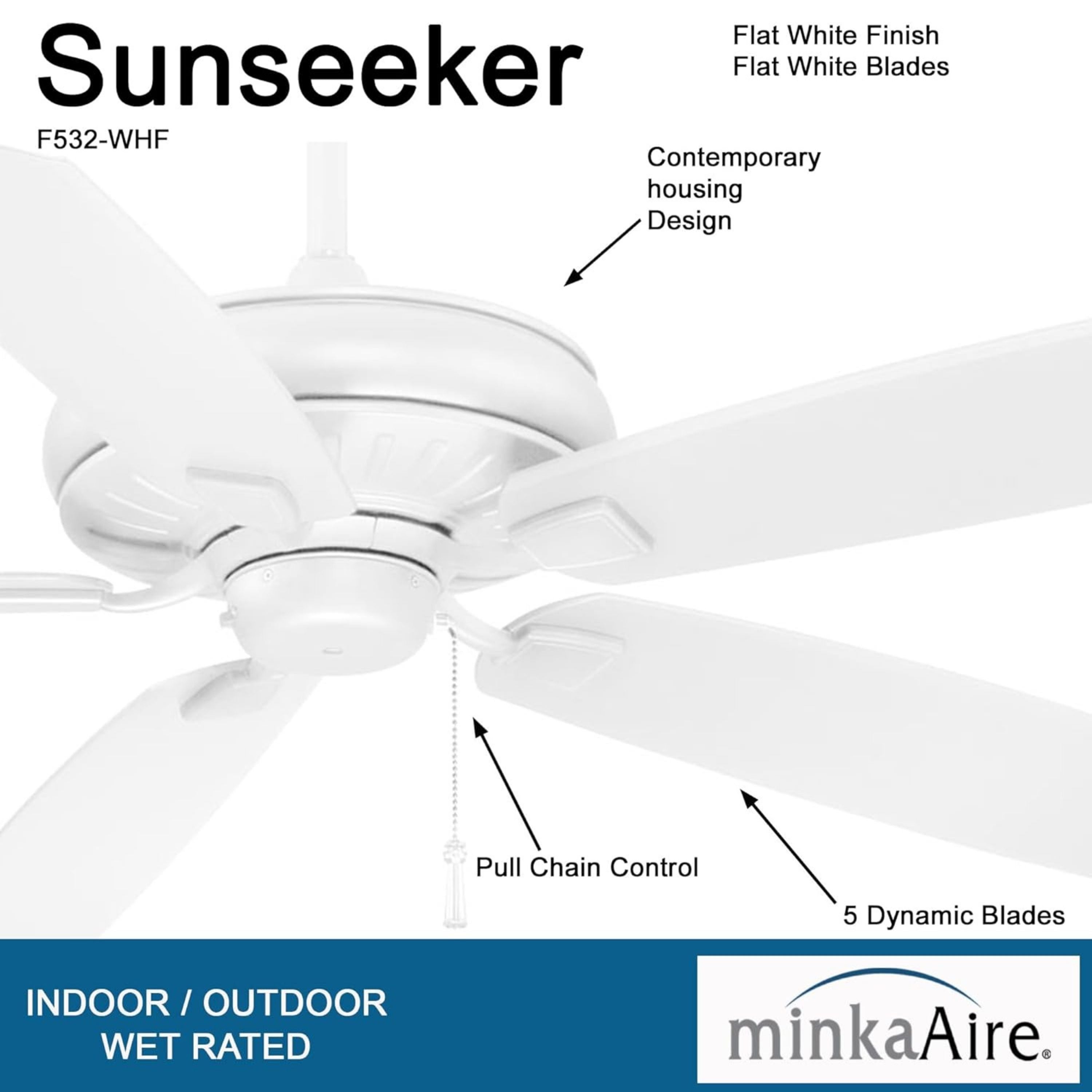 Sunseeker 60" Flat White Outdoor Ceiling Fan with Pull Chain