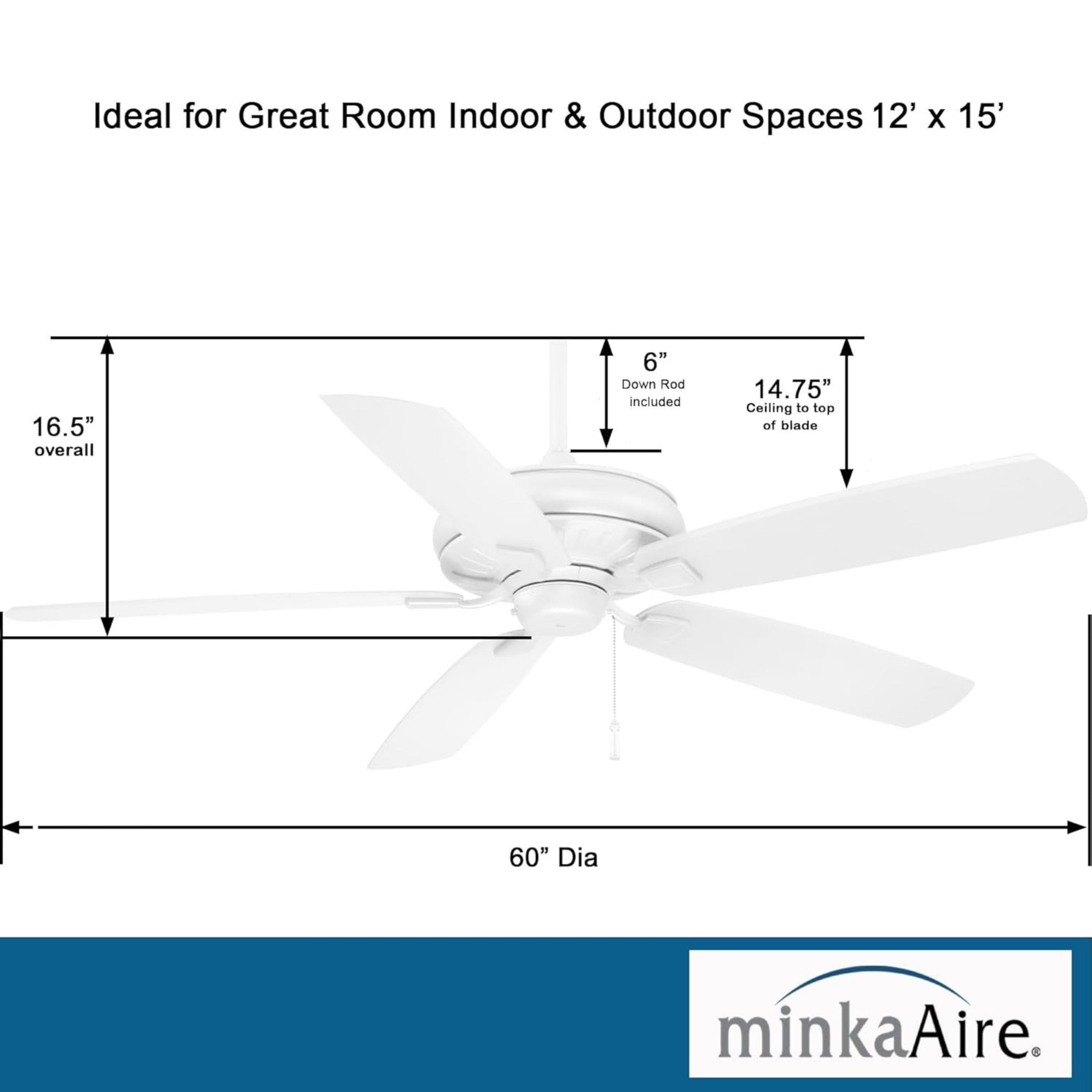 Sunseeker 60" Flat White Outdoor Ceiling Fan with Pull Chain