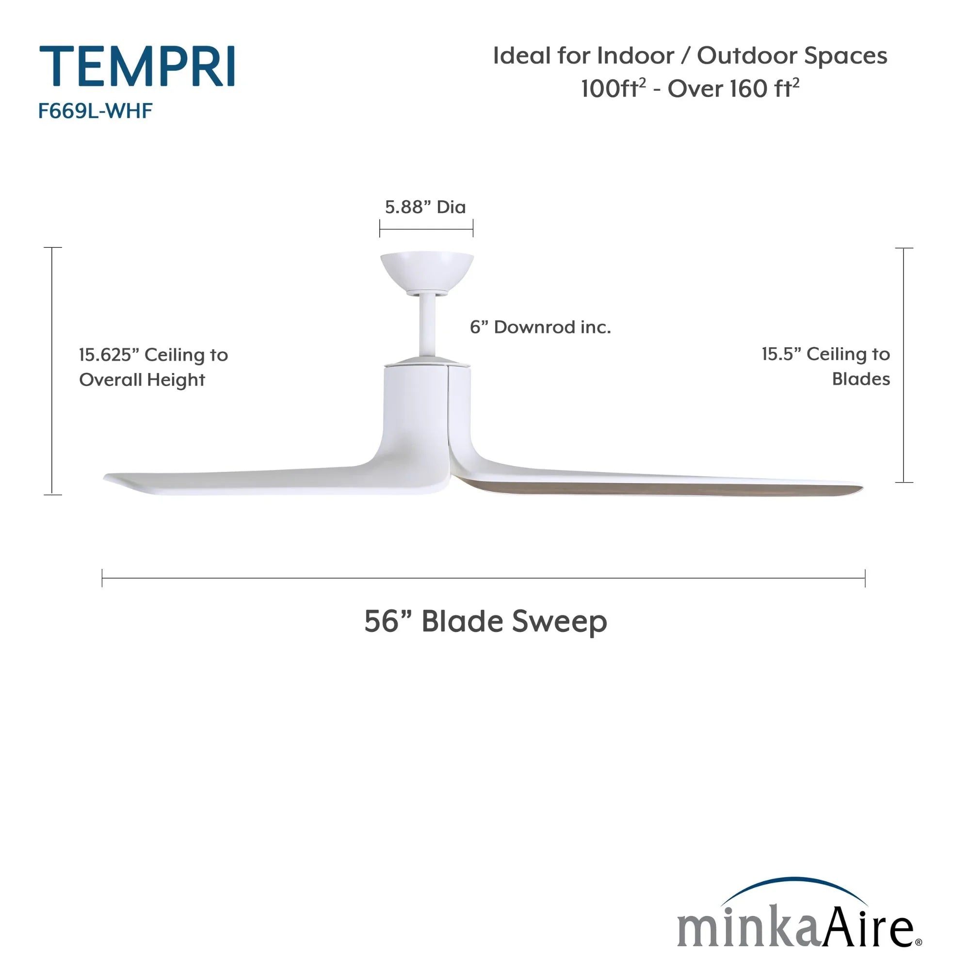 Tempri 56" Indoor/Outdoor LED Ceiling Fan, Flat White