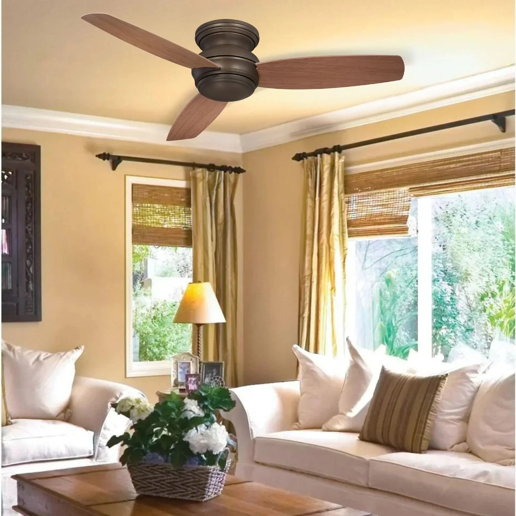 Traditional Concept LED 52" Bronze Outdoor Hugger Ceiling Fan with Wall Control