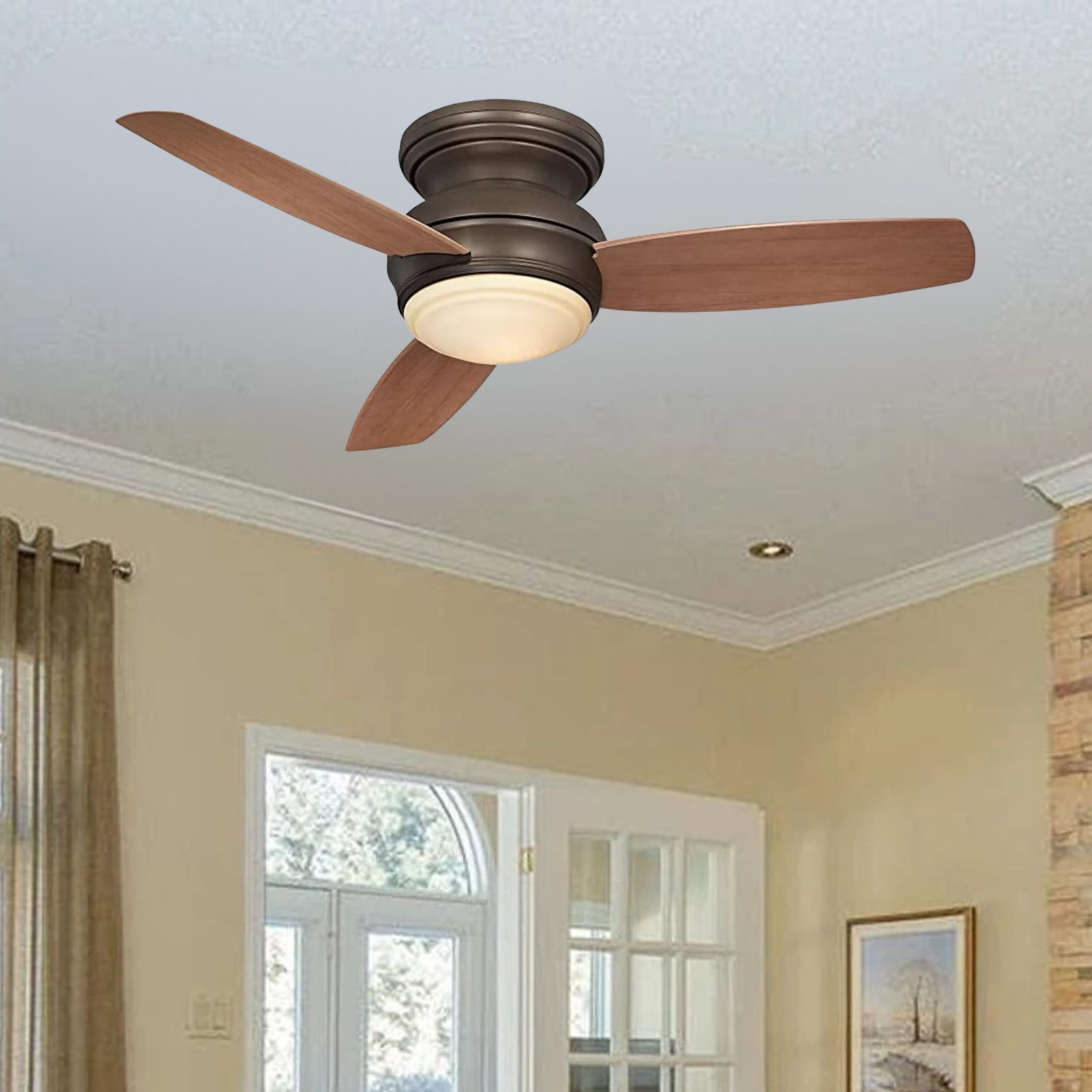 Traditional Concept LED 44" Bronze Outdoor Hugger Ceiling Fan with Wall Control