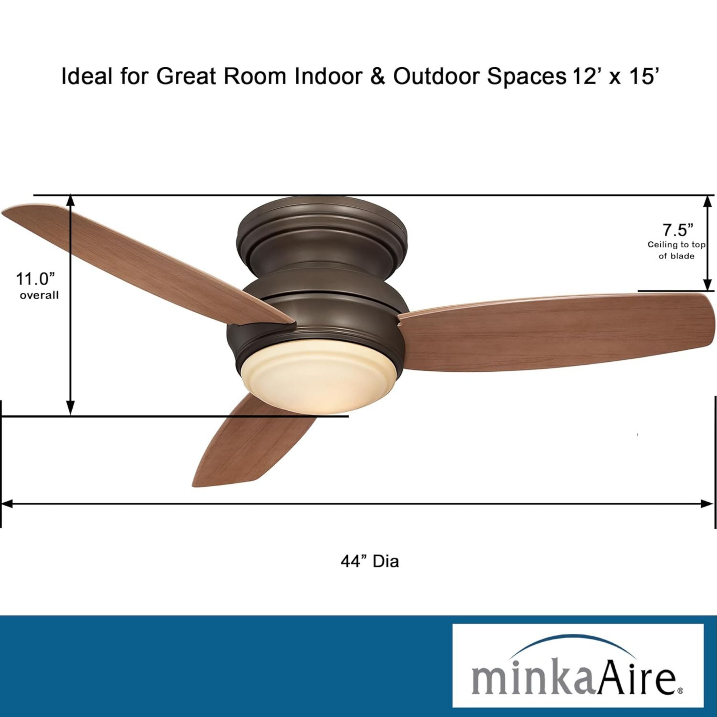 Traditional Concept LED 44" Bronze Outdoor Hugger Ceiling Fan with Wall Control