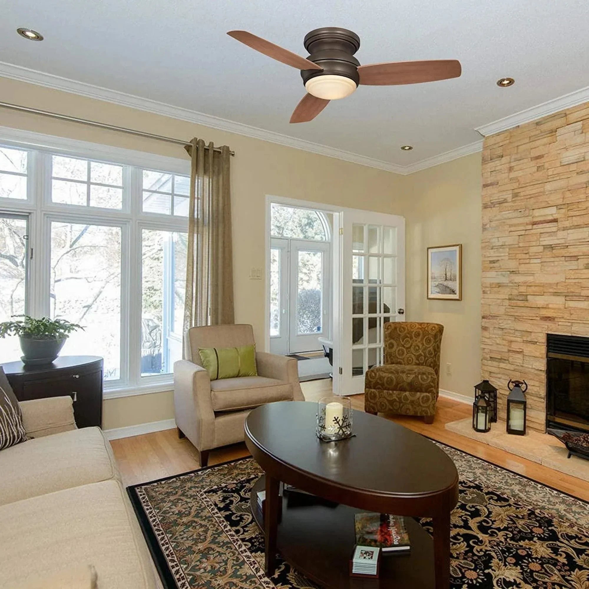 Traditional Concept LED 44" Bronze Outdoor Hugger Ceiling Fan with Wall Control