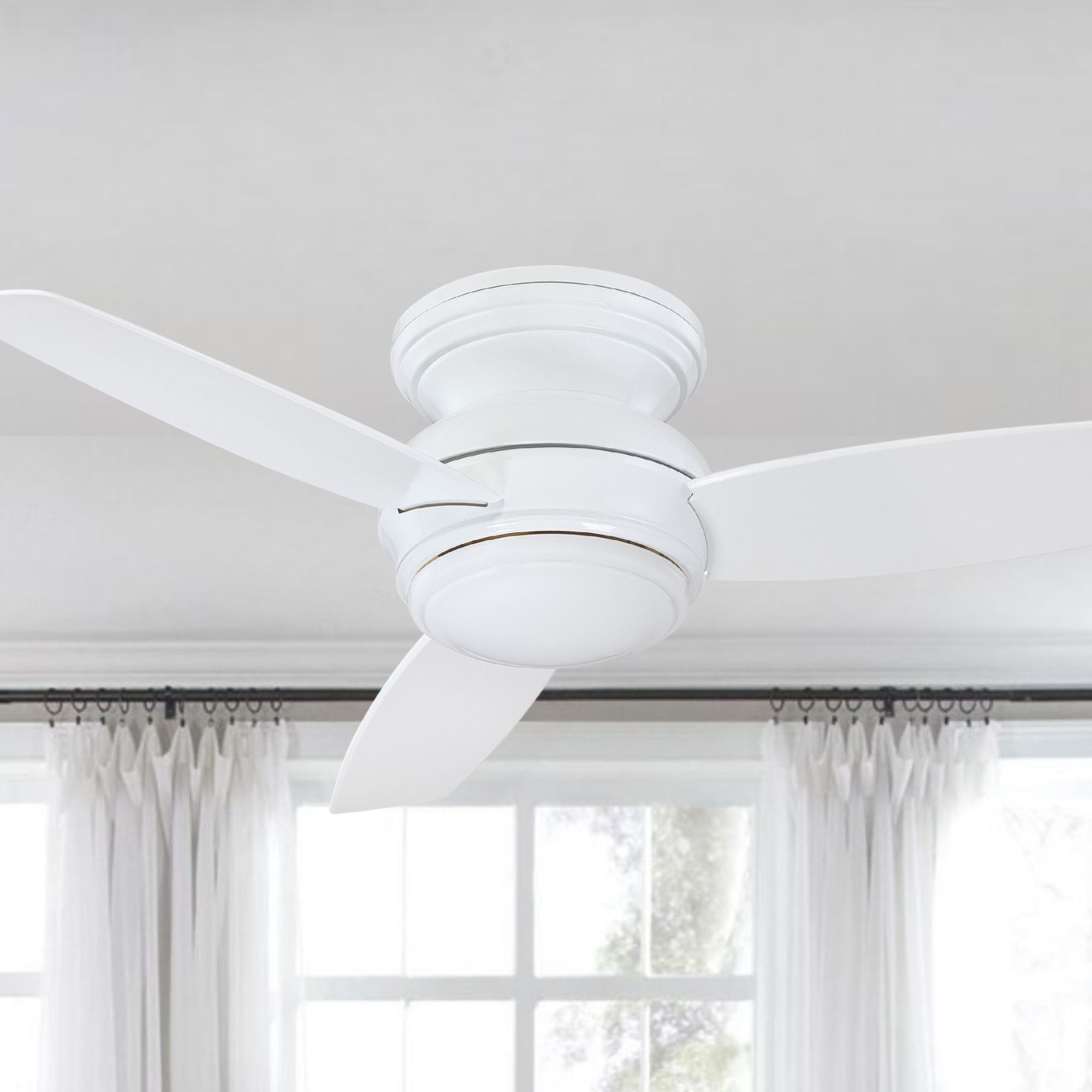 Traditional Concept LED 44" White Outdoor Hugger Ceiling Fan with Wall Control