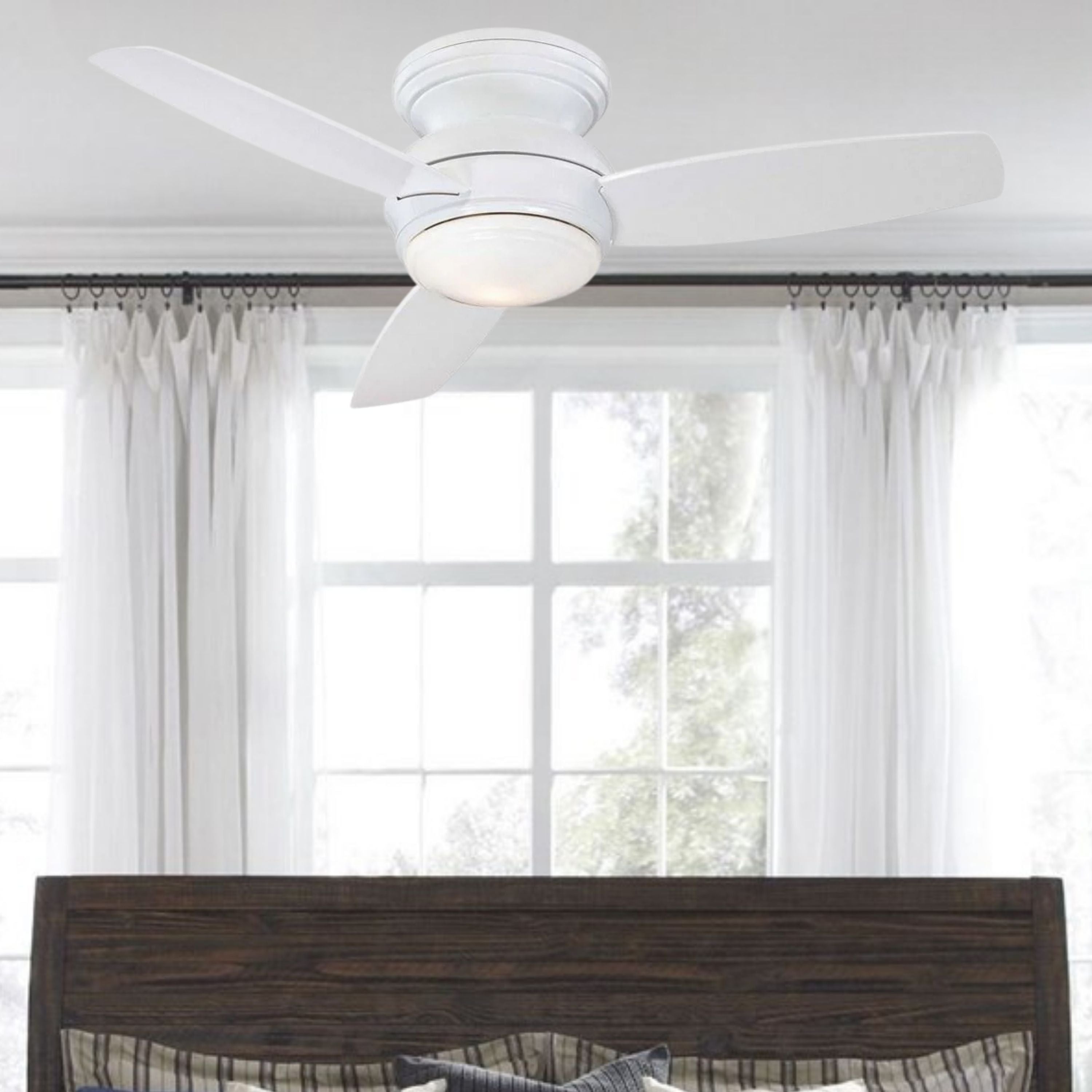 Traditional Concept LED 44" White Outdoor Hugger Ceiling Fan with Wall Control